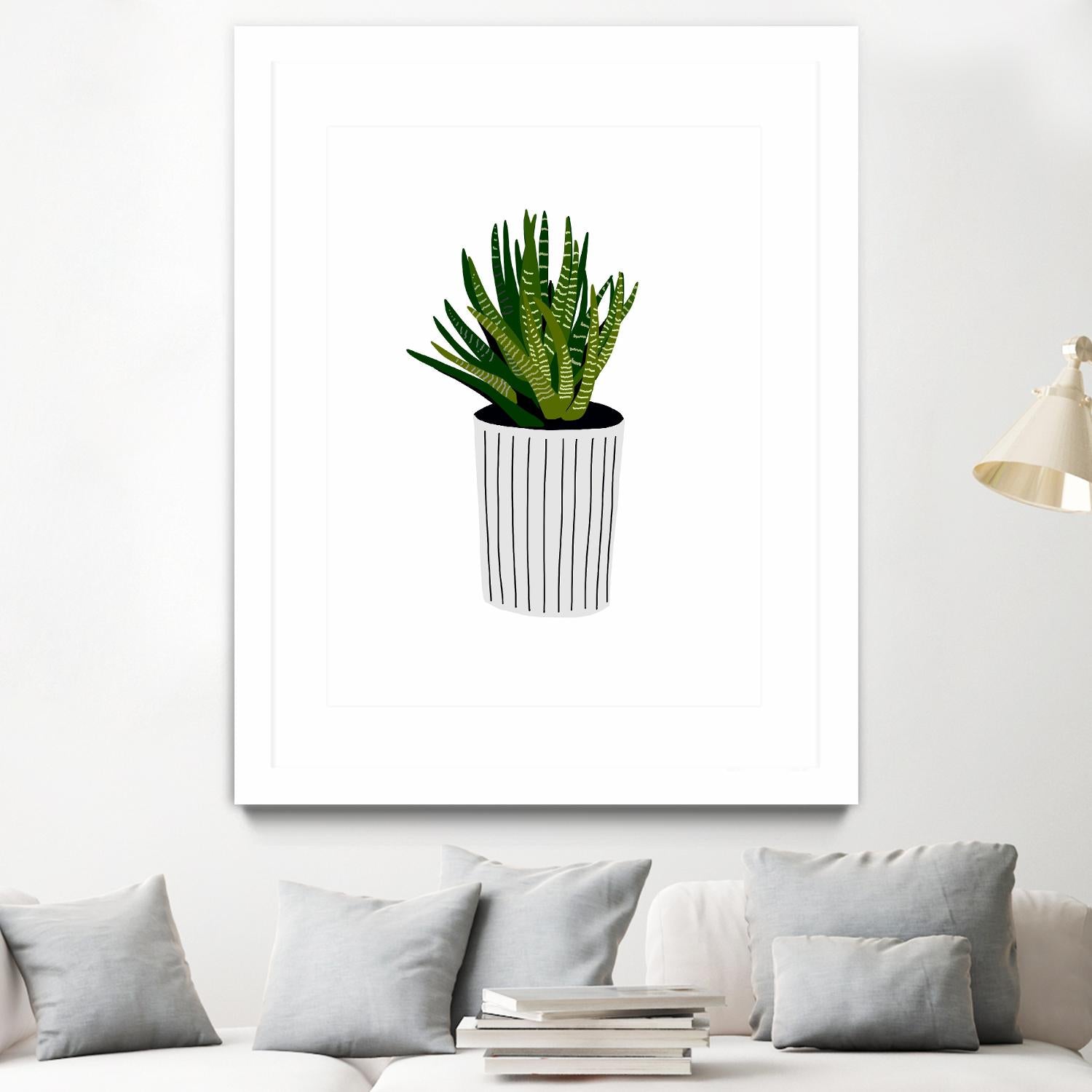 Modern Cactus Stripe Pot by Jen Bucheli on GIANT ART - floral