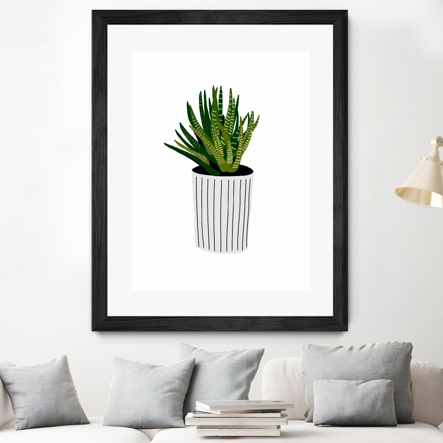 Modern Cactus Stripe Pot by Jen Bucheli on GIANT ART - floral