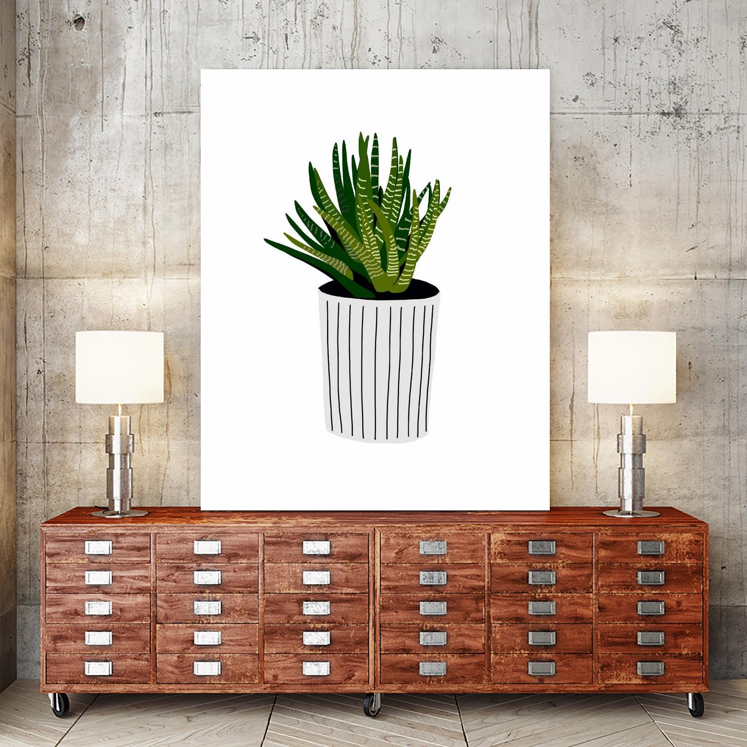 Modern Cactus Stripe Pot by Jen Bucheli on GIANT ART - floral