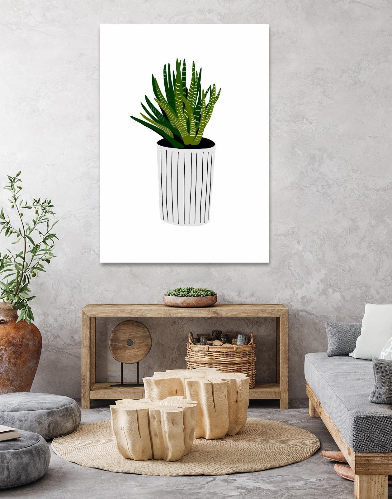 Modern Cactus Stripe Pot by Jen Bucheli on GIANT ART - floral