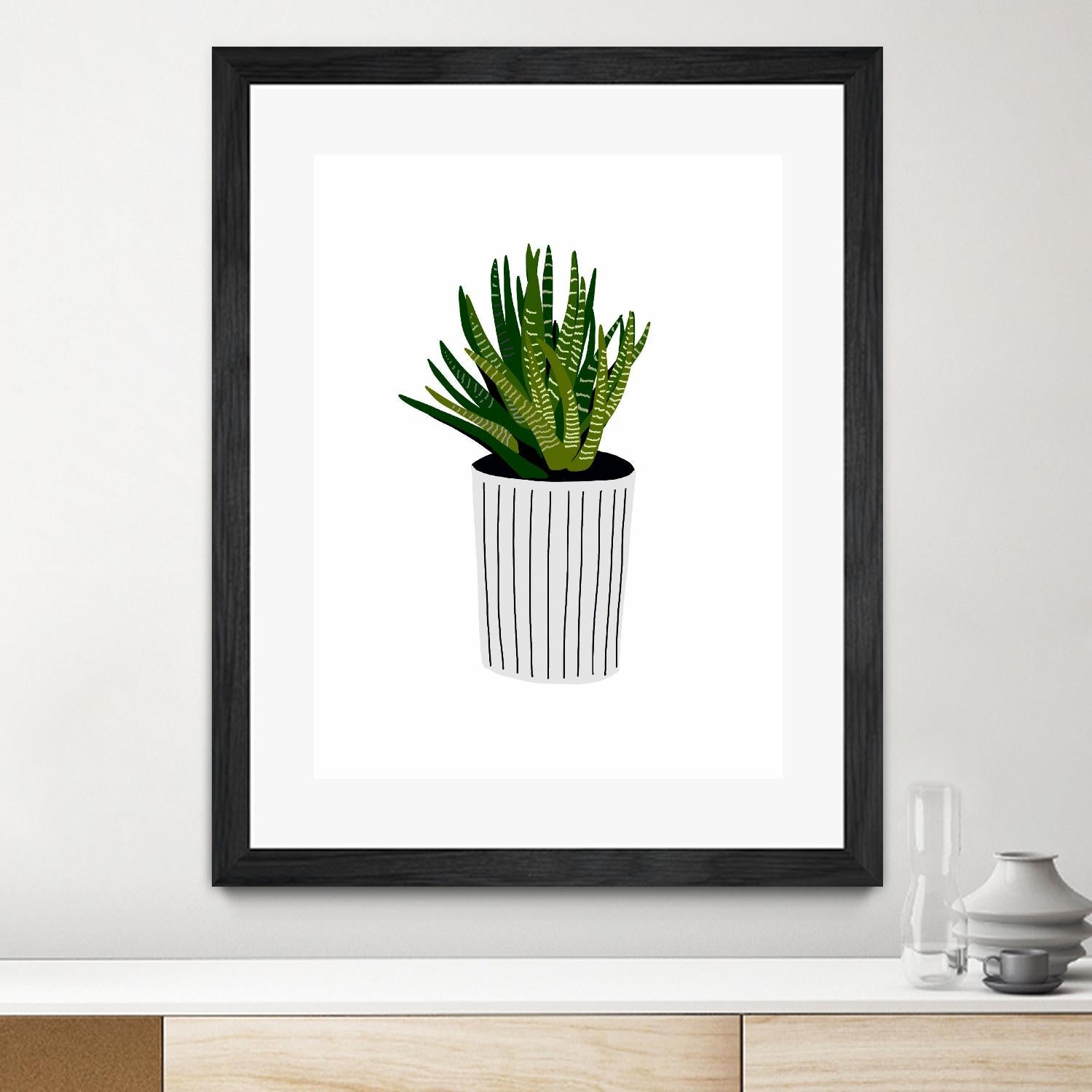 Modern Cactus Stripe Pot by Jen Bucheli on GIANT ART - floral