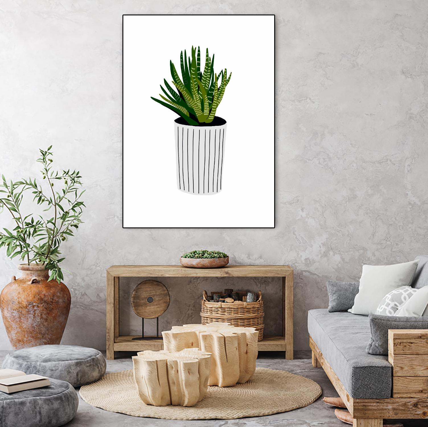 Modern Cactus Stripe Pot by Jen Bucheli on GIANT ART - floral
