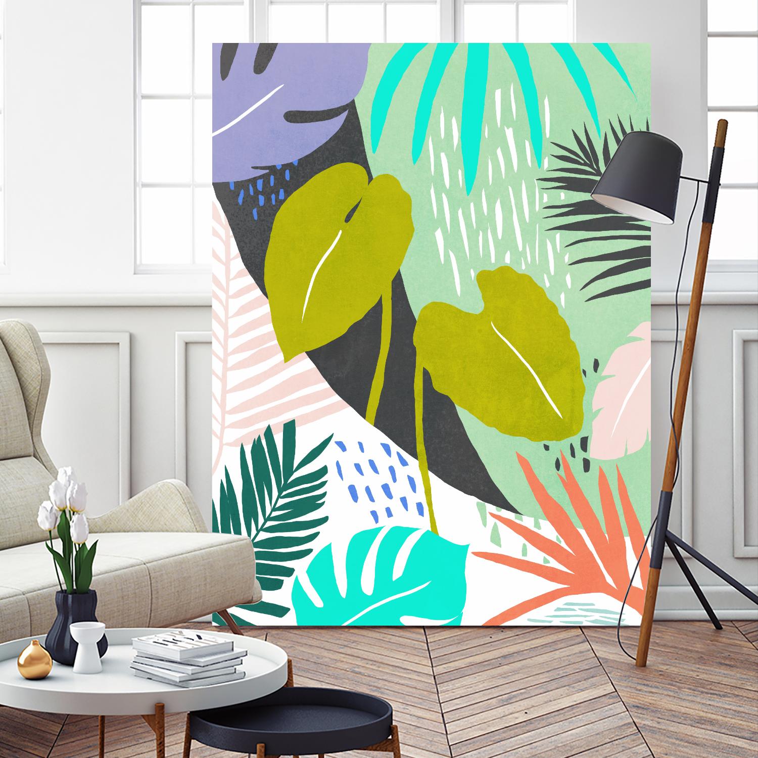 Jazzy Jungle I by Annie Warren on GIANT ART - orange coastal & tropical leaves