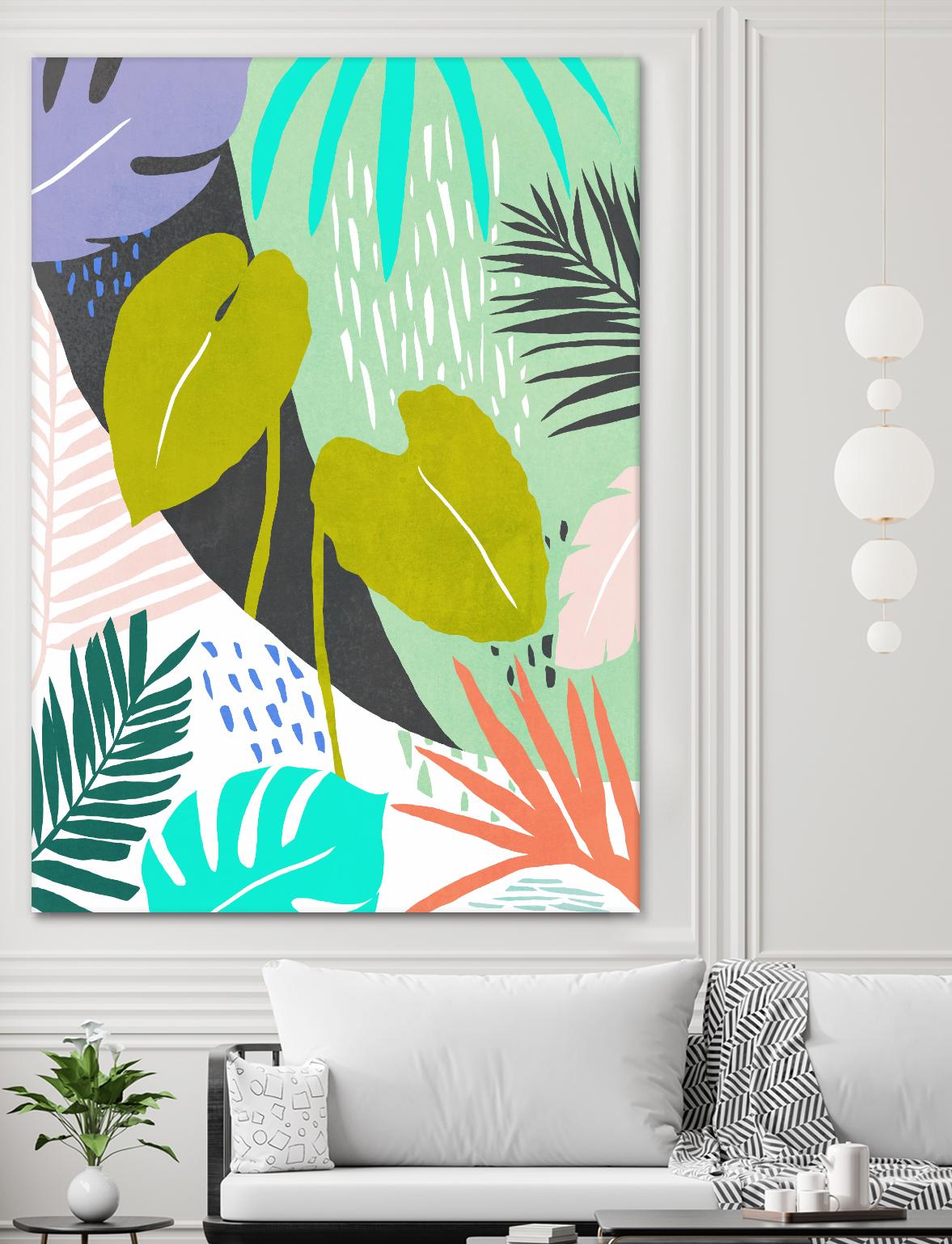 Jazzy Jungle I by Annie Warren on GIANT ART - orange coastal & tropical leaves