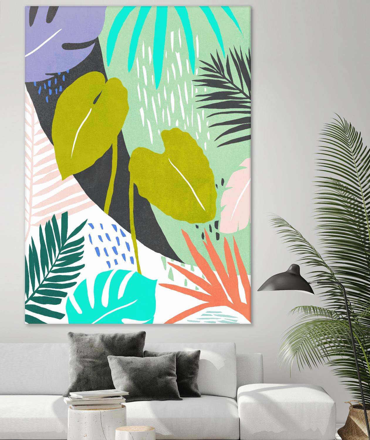 Jazzy Jungle I by Annie Warren on GIANT ART - orange coastal & tropical leaves