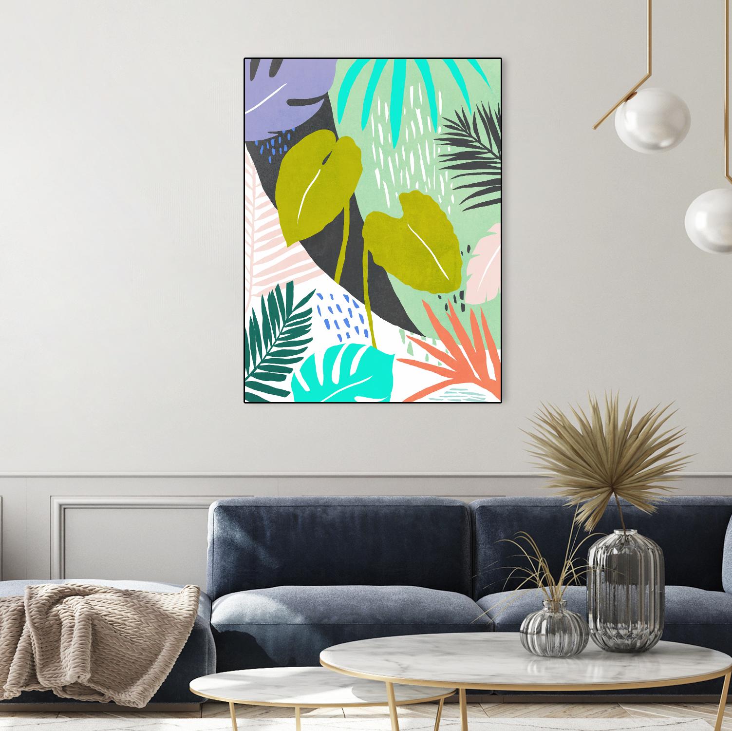 Jazzy Jungle I by Annie Warren on GIANT ART - orange coastal & tropical leaves