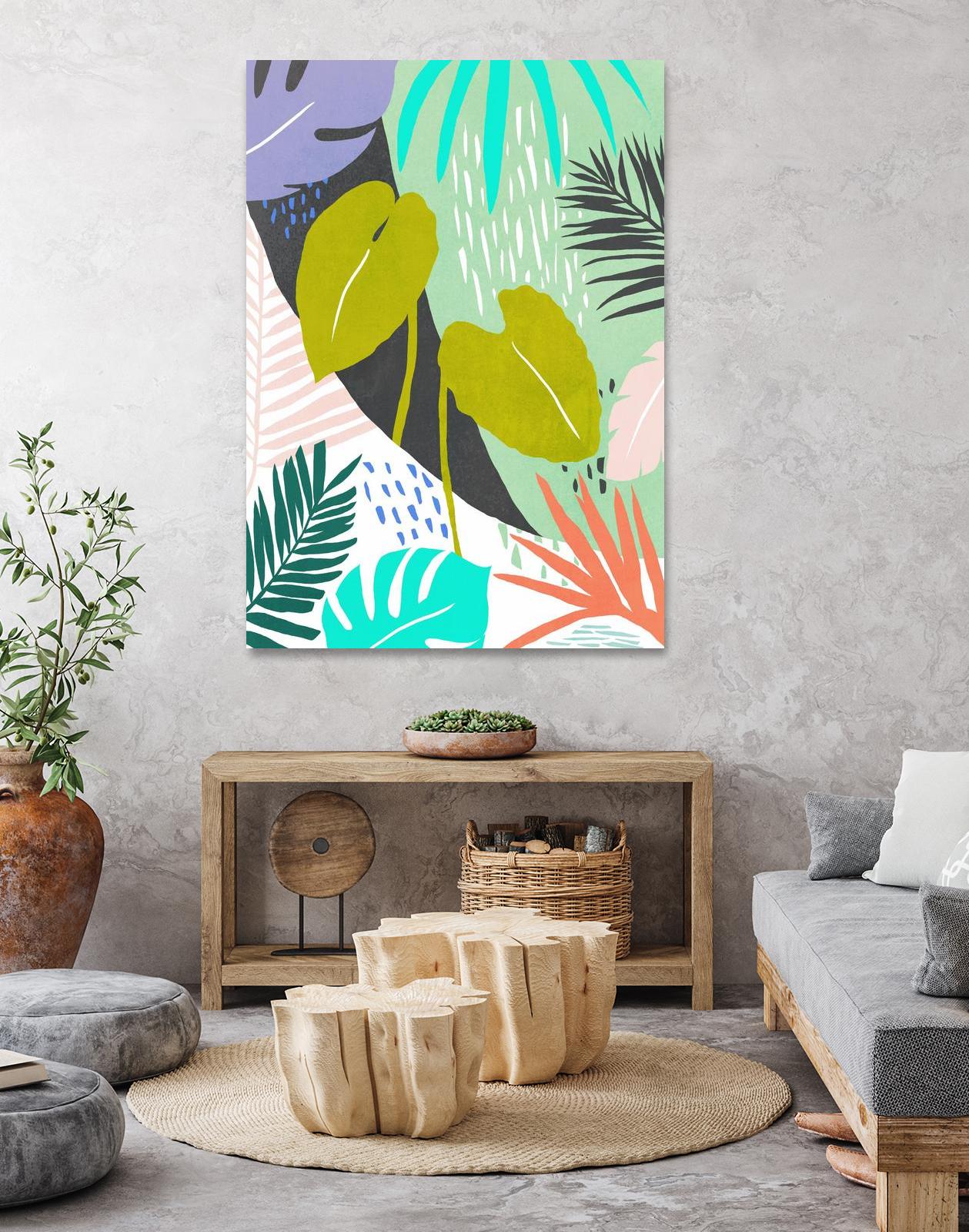 Jazzy Jungle I by Annie Warren on GIANT ART - orange coastal & tropical leaves