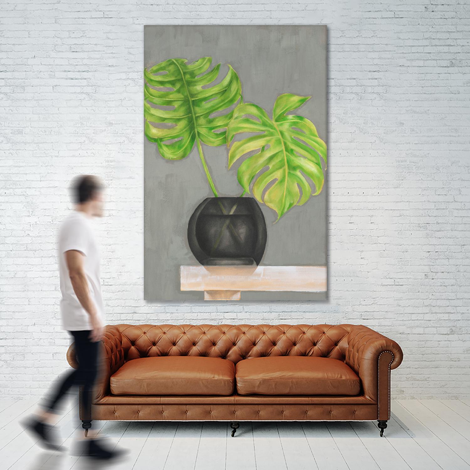 Frond in Vase I by Jennifer Goldberger on GIANT ART - beige botanicals plant