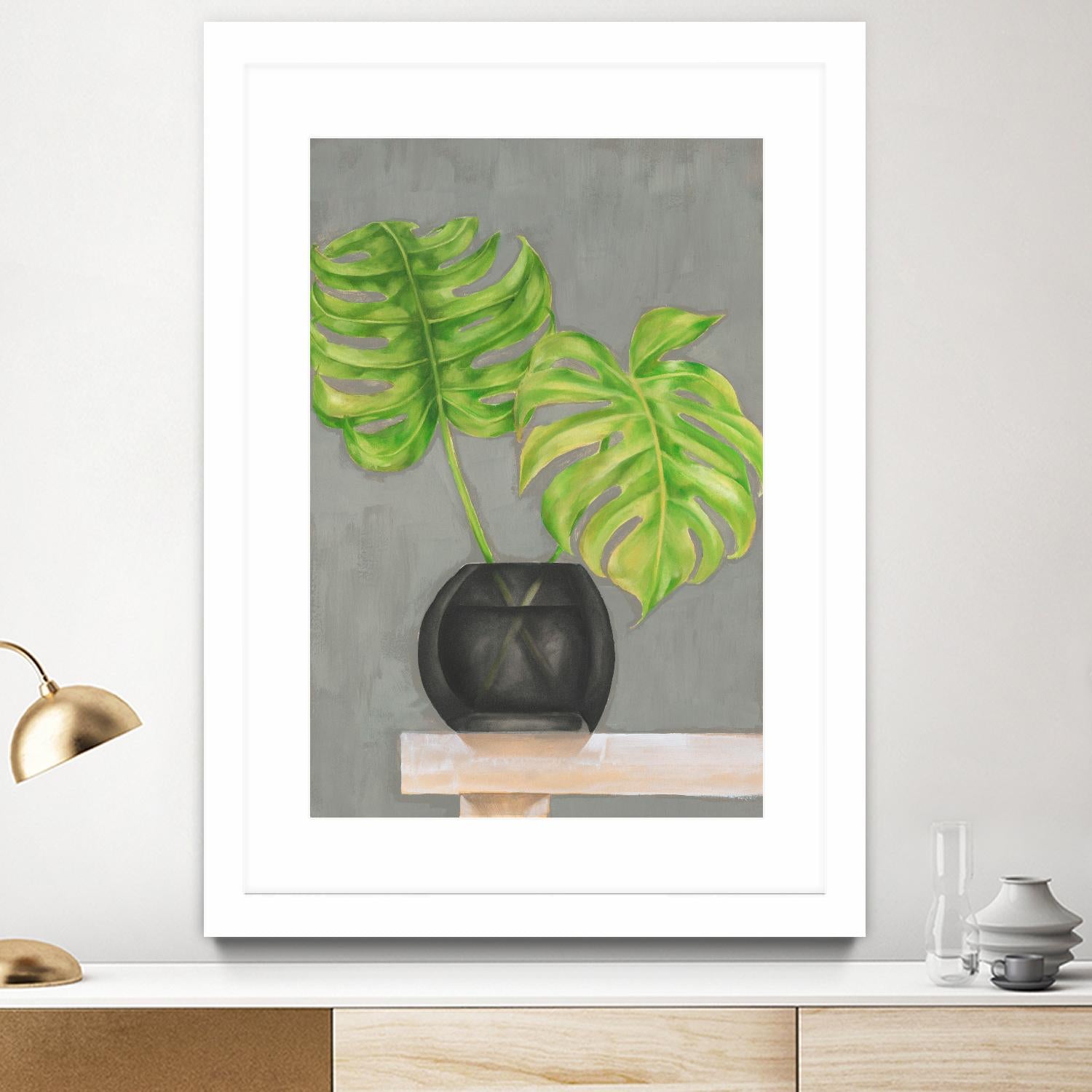 Frond in Vase I by Jennifer Goldberger on GIANT ART - beige botanicals plant