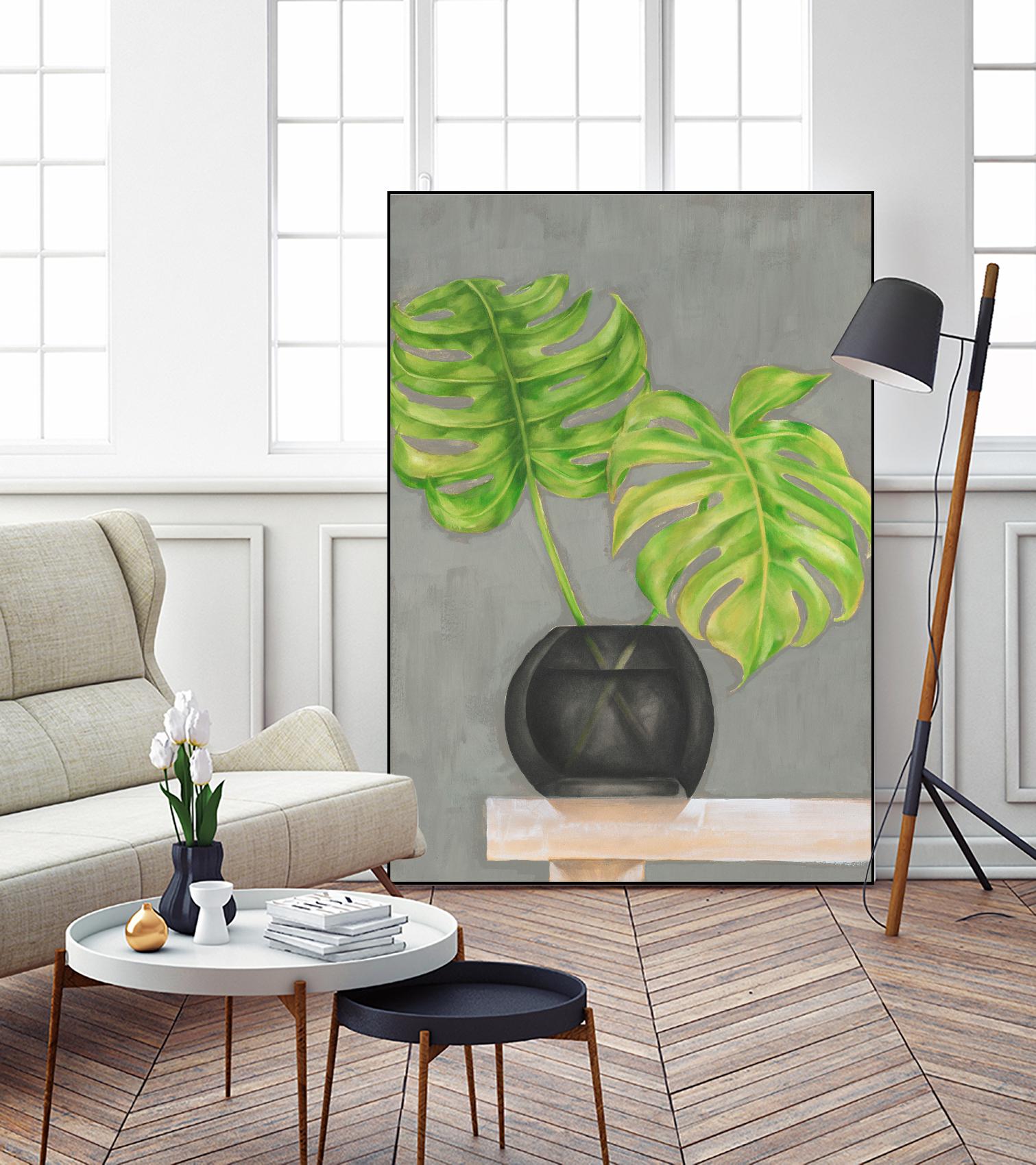 Frond in Vase I by Jennifer Goldberger on GIANT ART - beige botanicals plant
