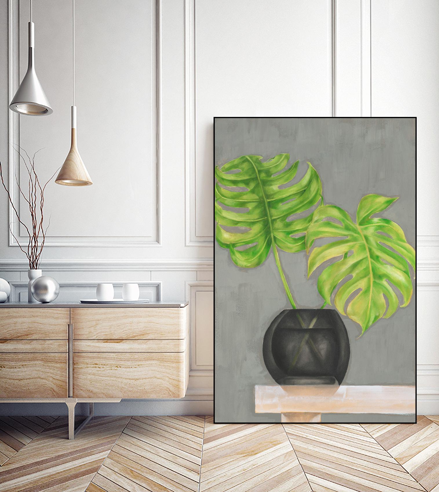Frond in Vase I by Jennifer Goldberger on GIANT ART - beige botanicals plant