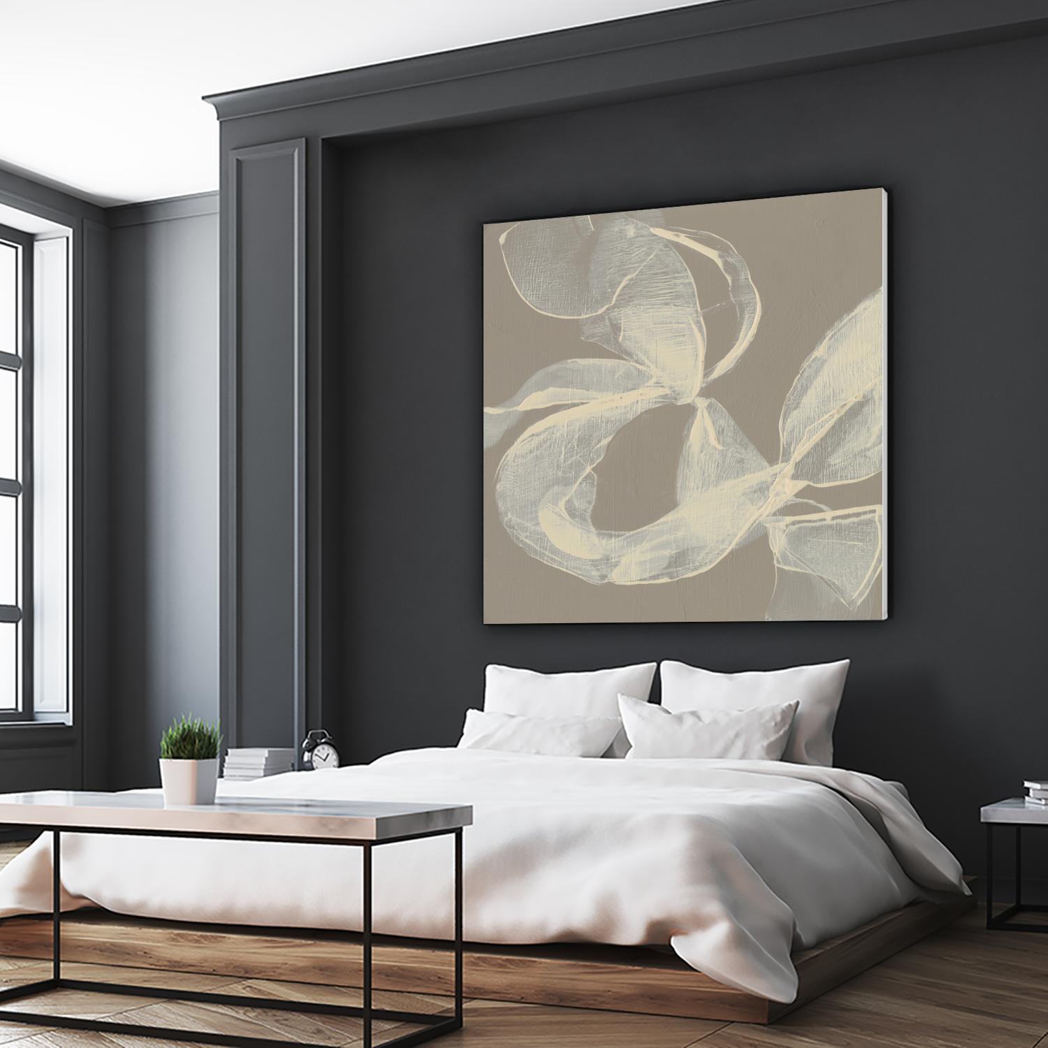 White Ribbon on Beige II by Jennifer Goldberger on GIANT ART - beige abstract