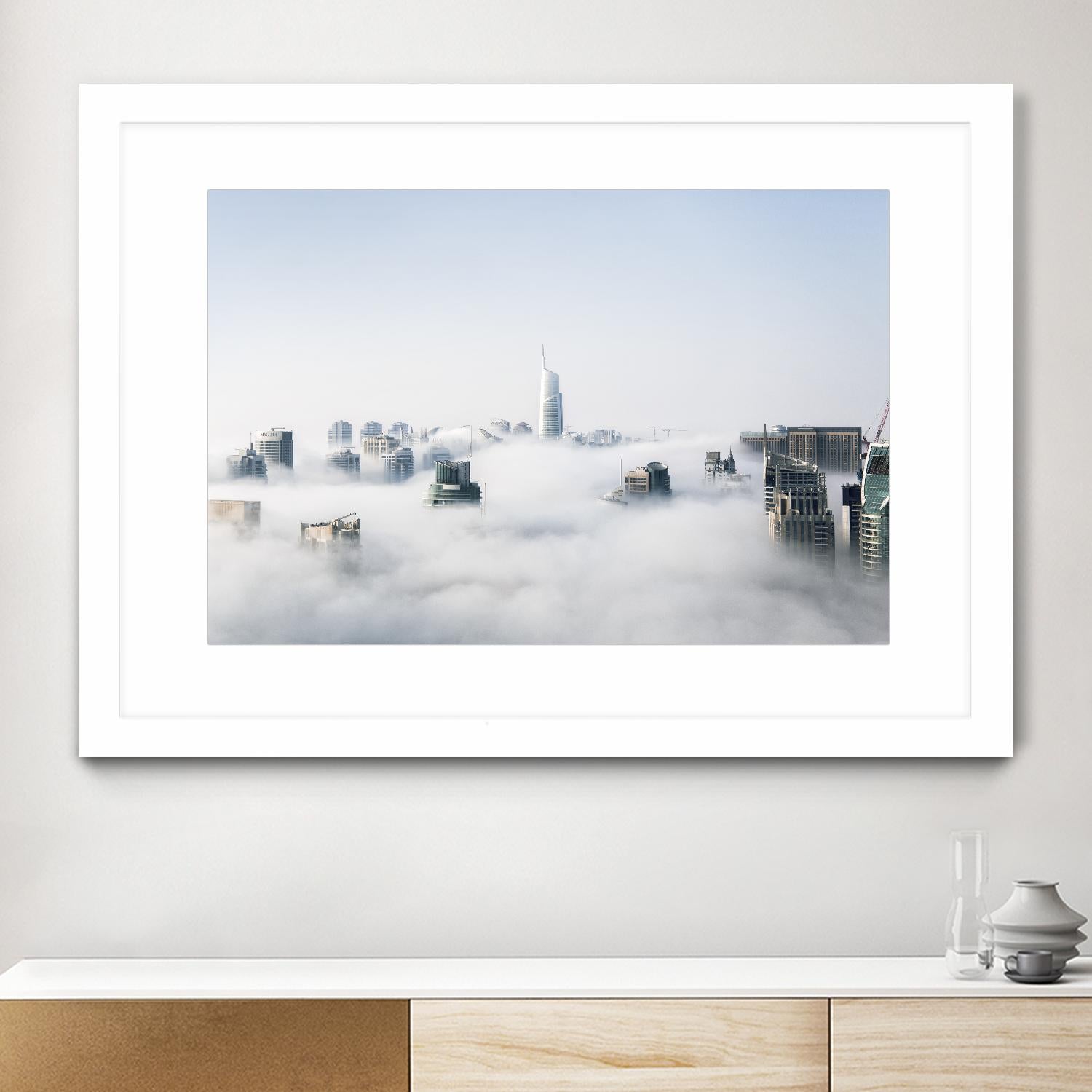 On top of the city by Pexels on GIANT ART - white city scene city above clouds