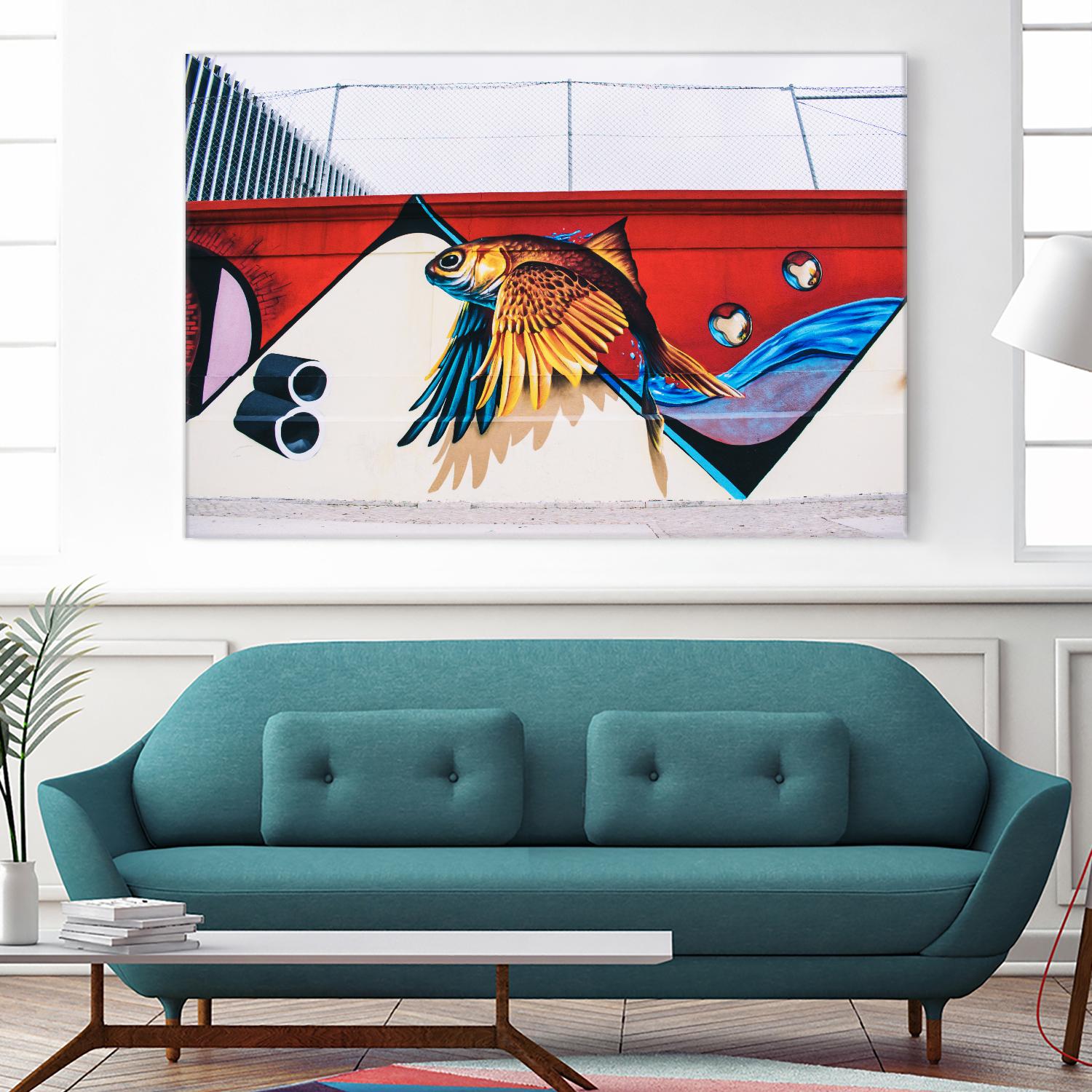 Flying fish graffiti by Pexels on GIANT ART - blue architectural