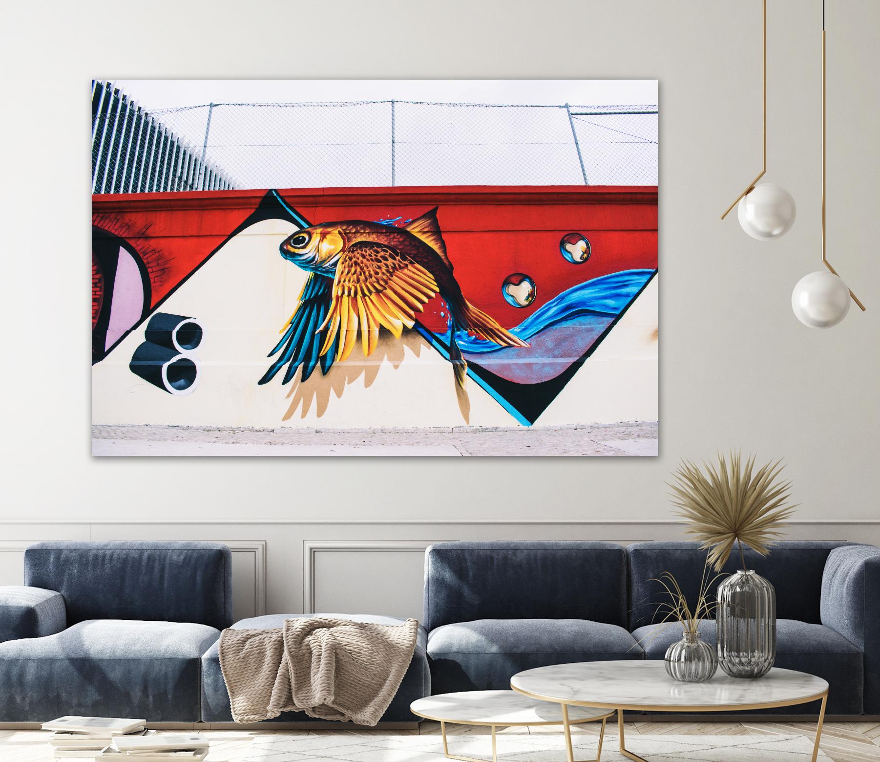 Flying fish graffiti by Pexels on GIANT ART - blue architectural