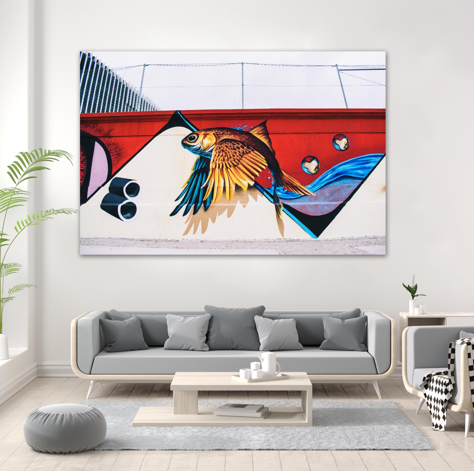 Flying fish graffiti by Pexels on GIANT ART - blue architectural