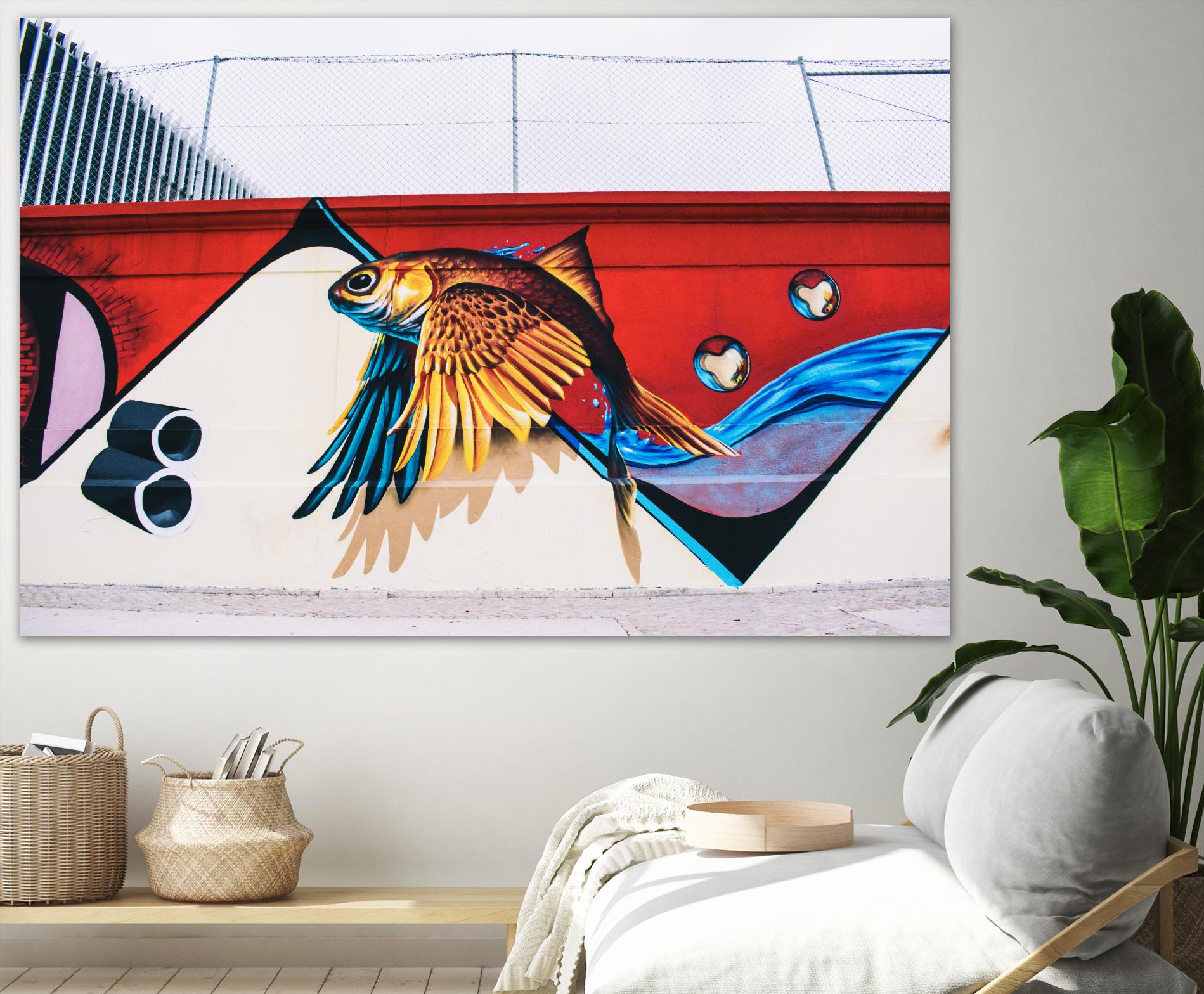 Flying fish graffiti by Pexels on GIANT ART - blue architectural