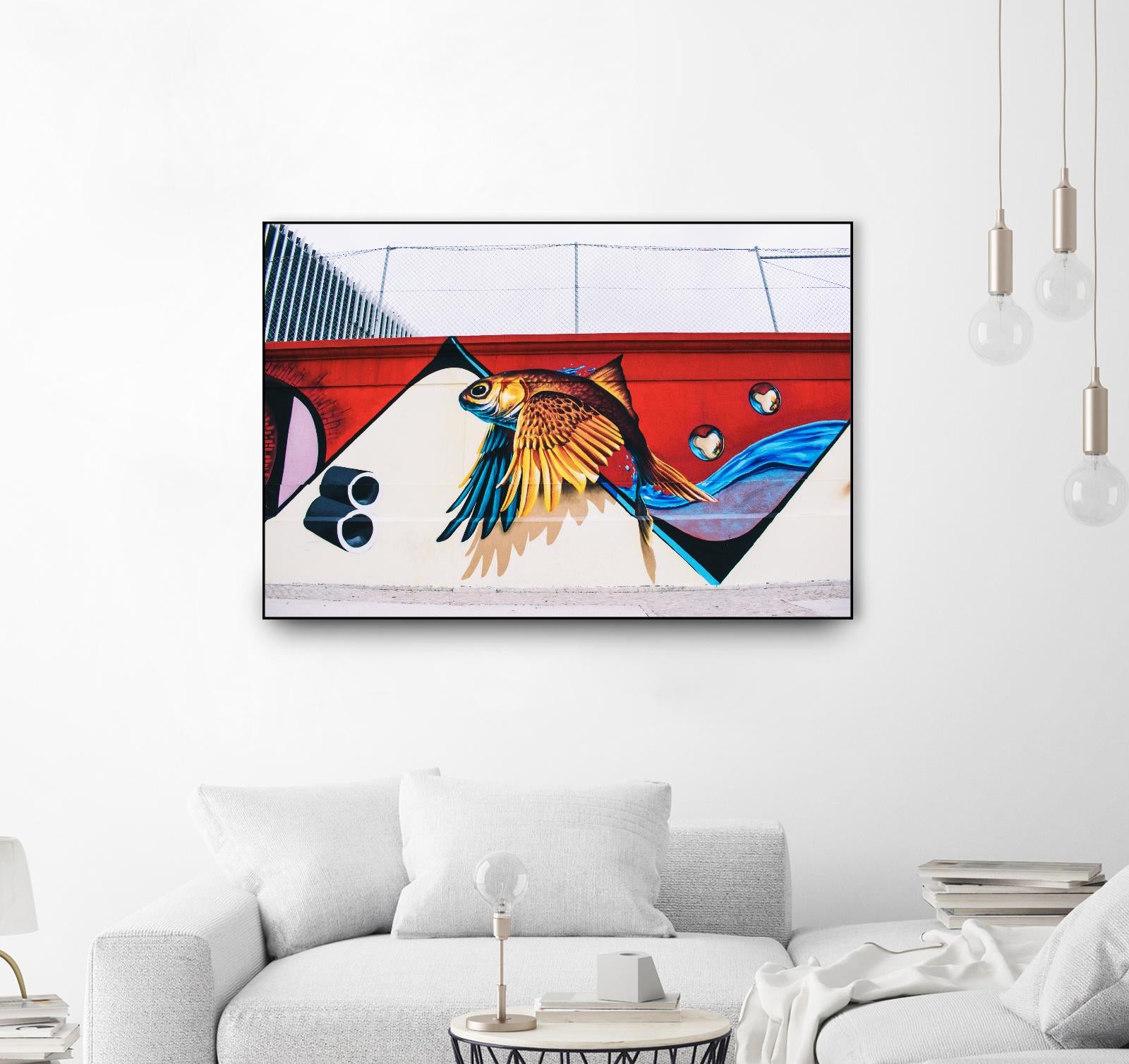 Flying fish graffiti by Pexels on GIANT ART - blue architectural