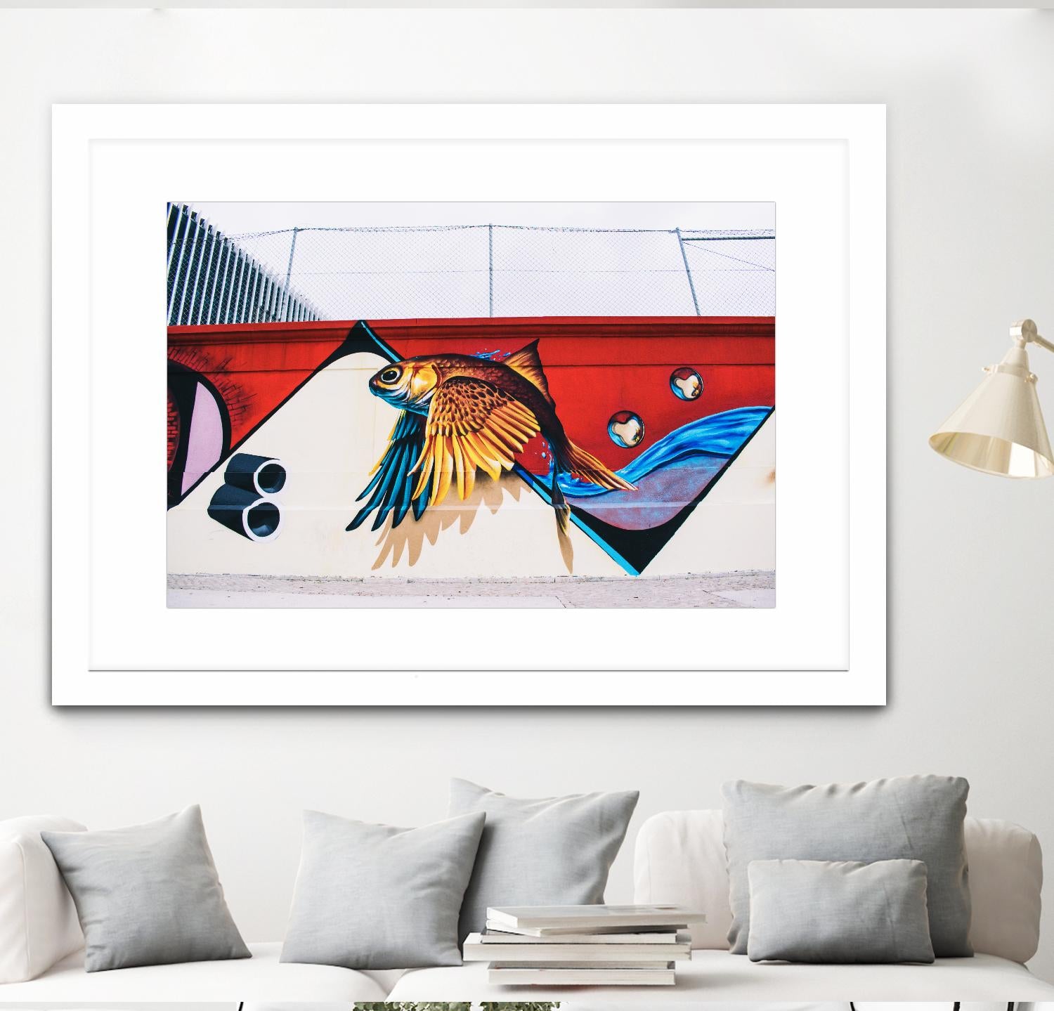 Flying fish graffiti by Pexels on GIANT ART - blue architectural