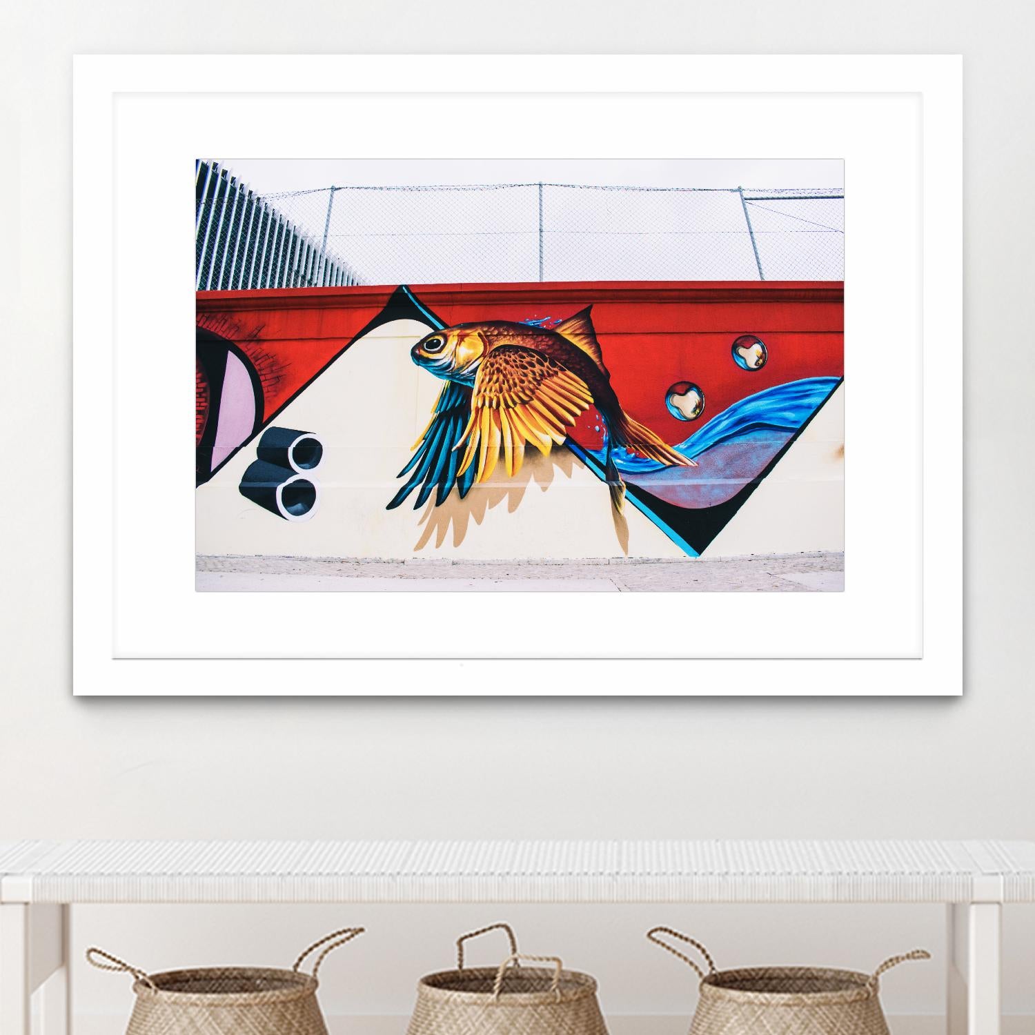 Flying fish graffiti by Pexels on GIANT ART - blue architectural