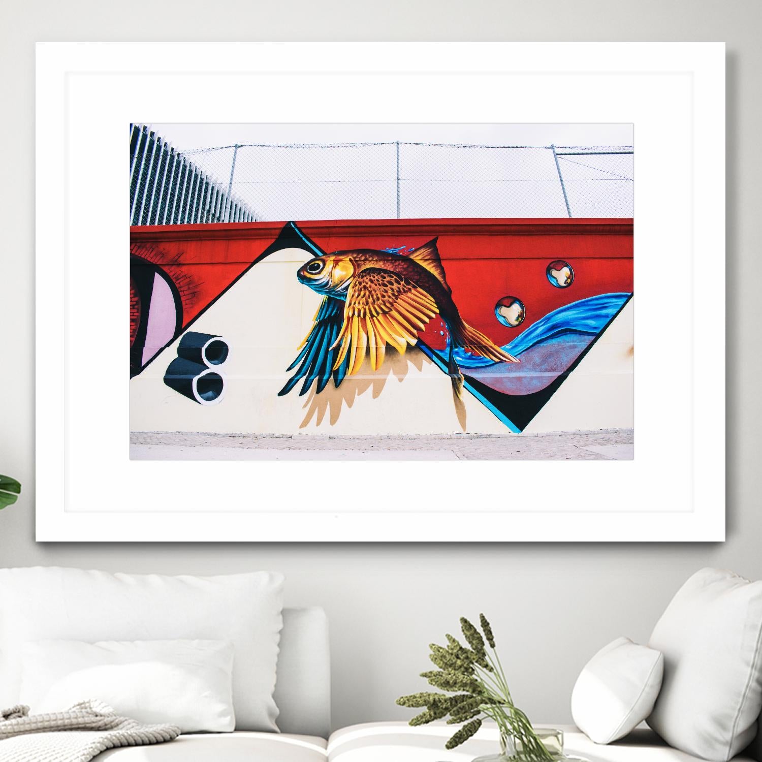 Flying fish graffiti by Pexels on GIANT ART - blue architectural