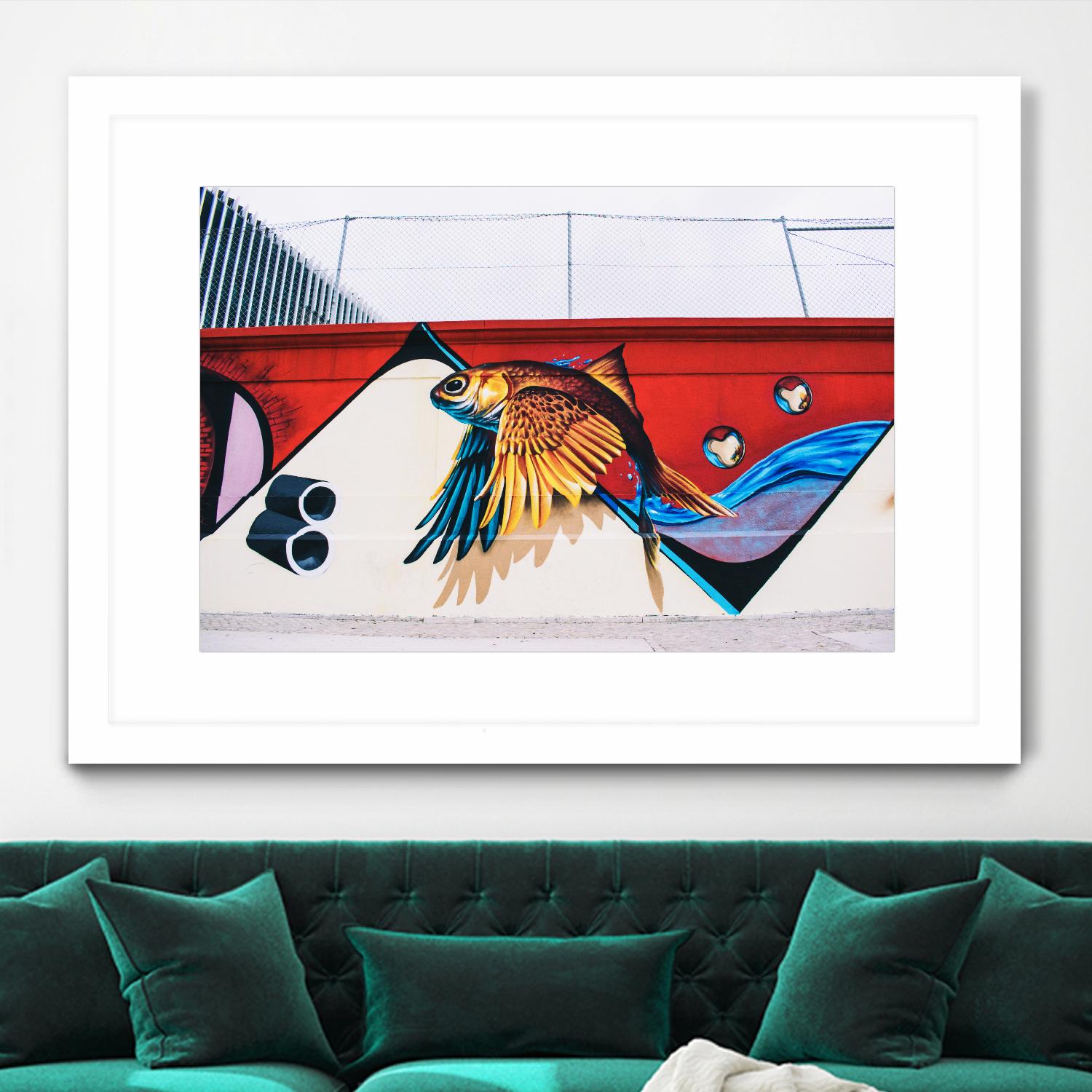 Flying fish graffiti by Pexels on GIANT ART - blue architectural