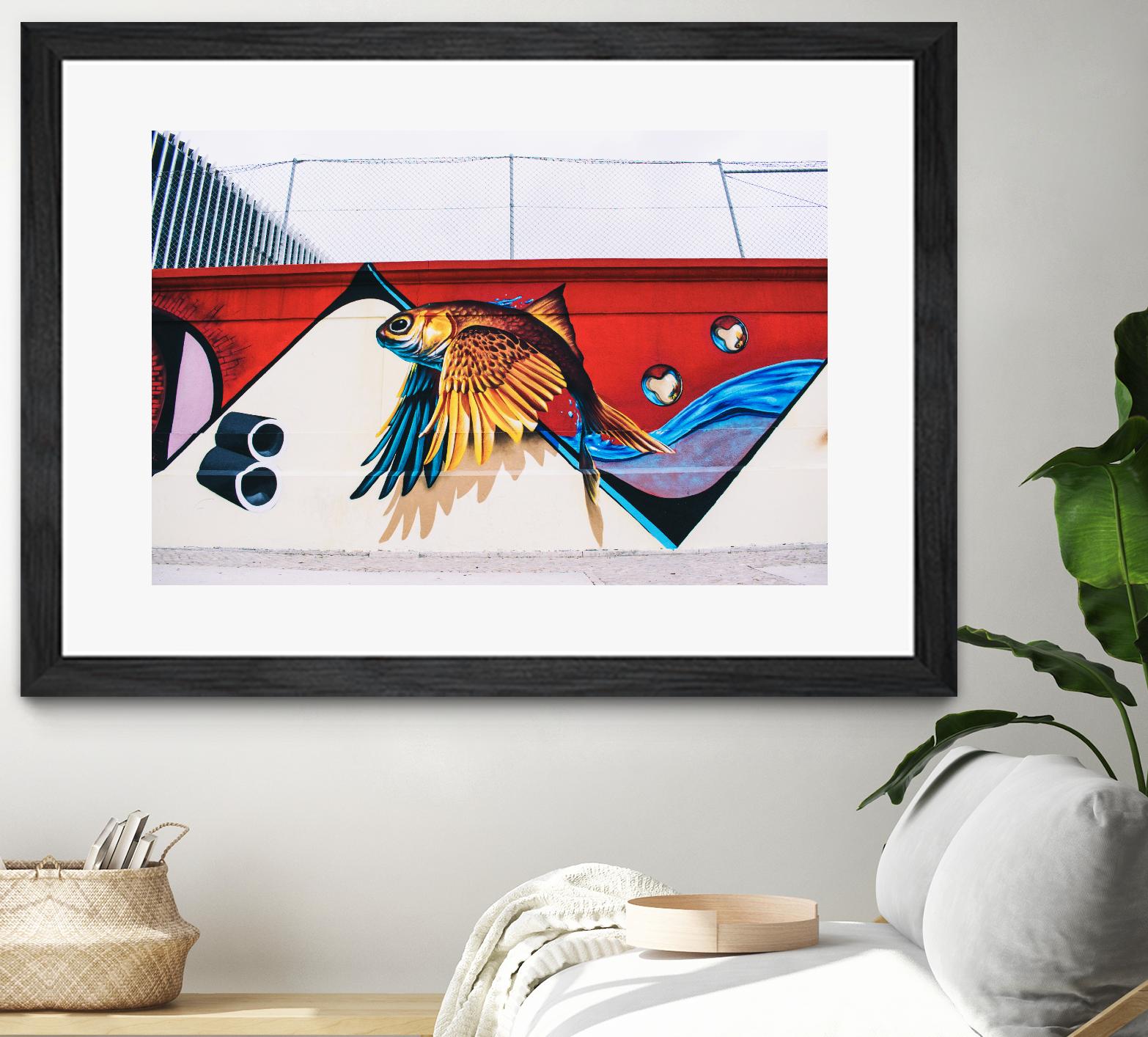 Flying fish graffiti by Pexels on GIANT ART - blue architectural