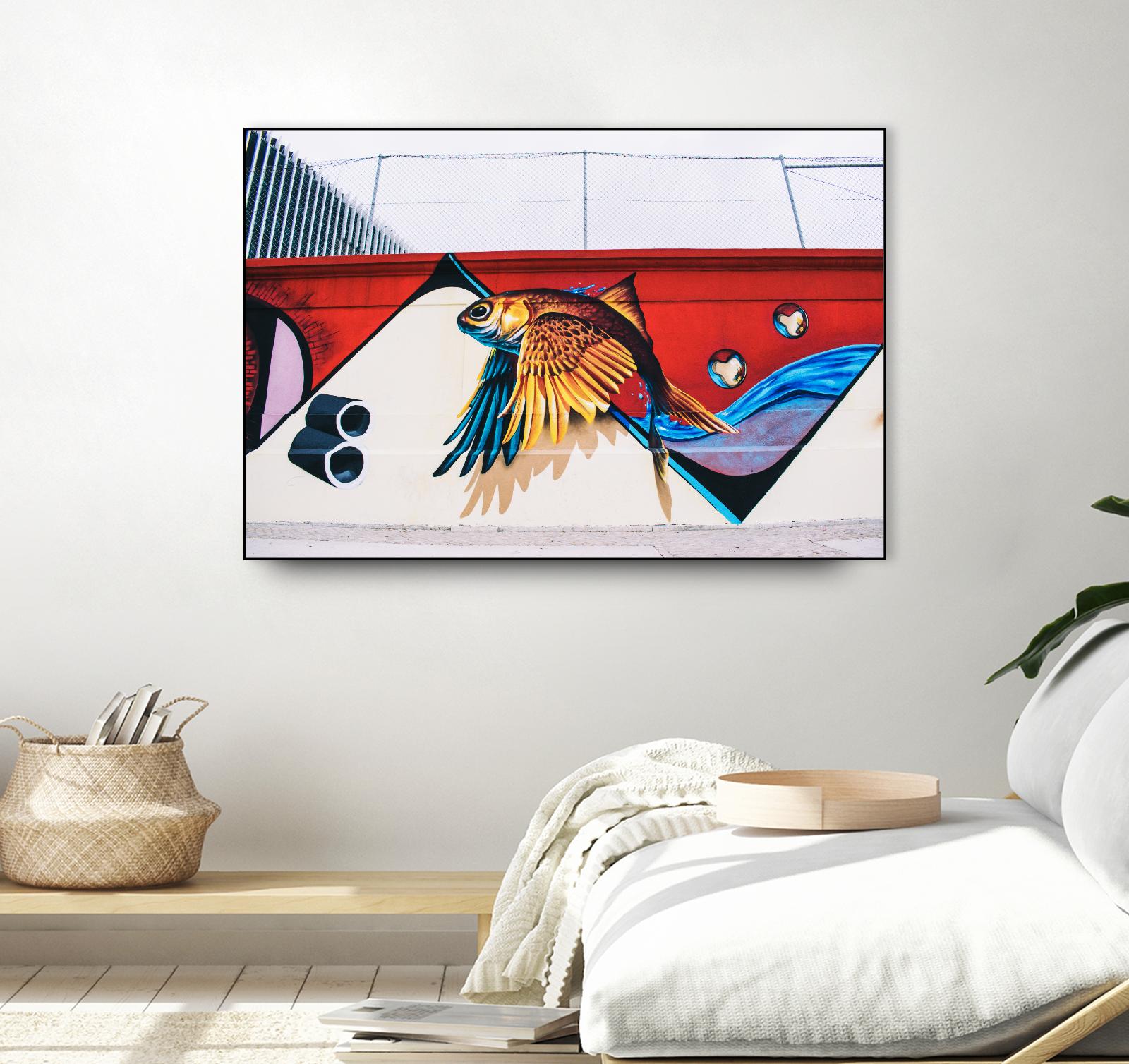 Flying fish graffiti by Pexels on GIANT ART - blue architectural