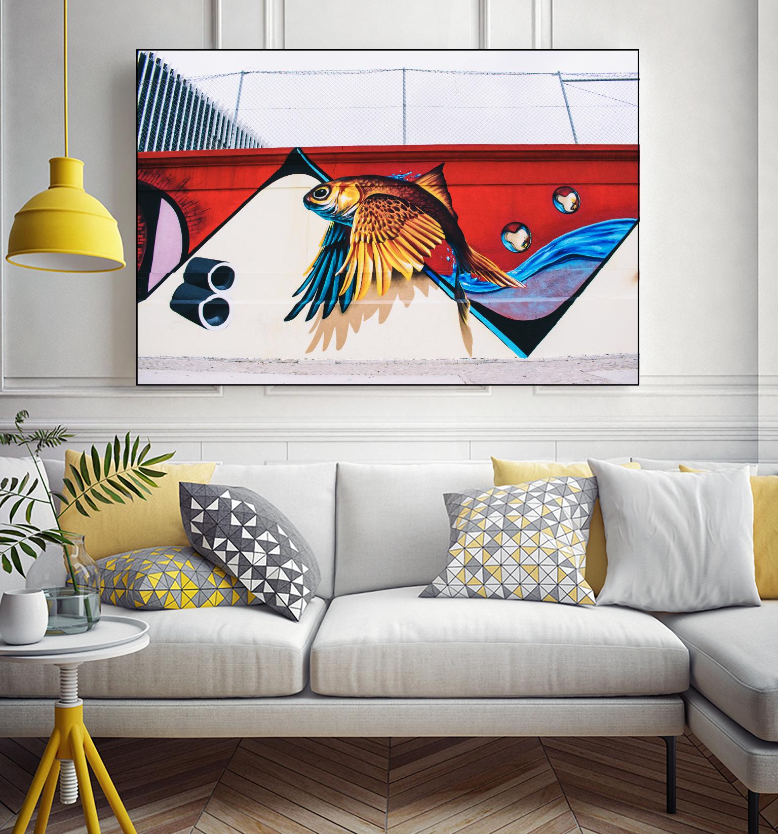 Flying fish graffiti by Pexels on GIANT ART - blue architectural