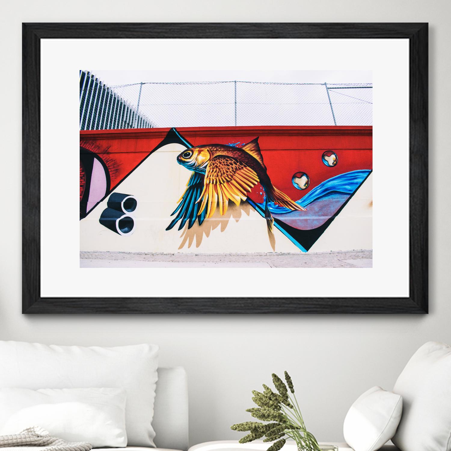 Flying fish graffiti by Pexels on GIANT ART - blue architectural