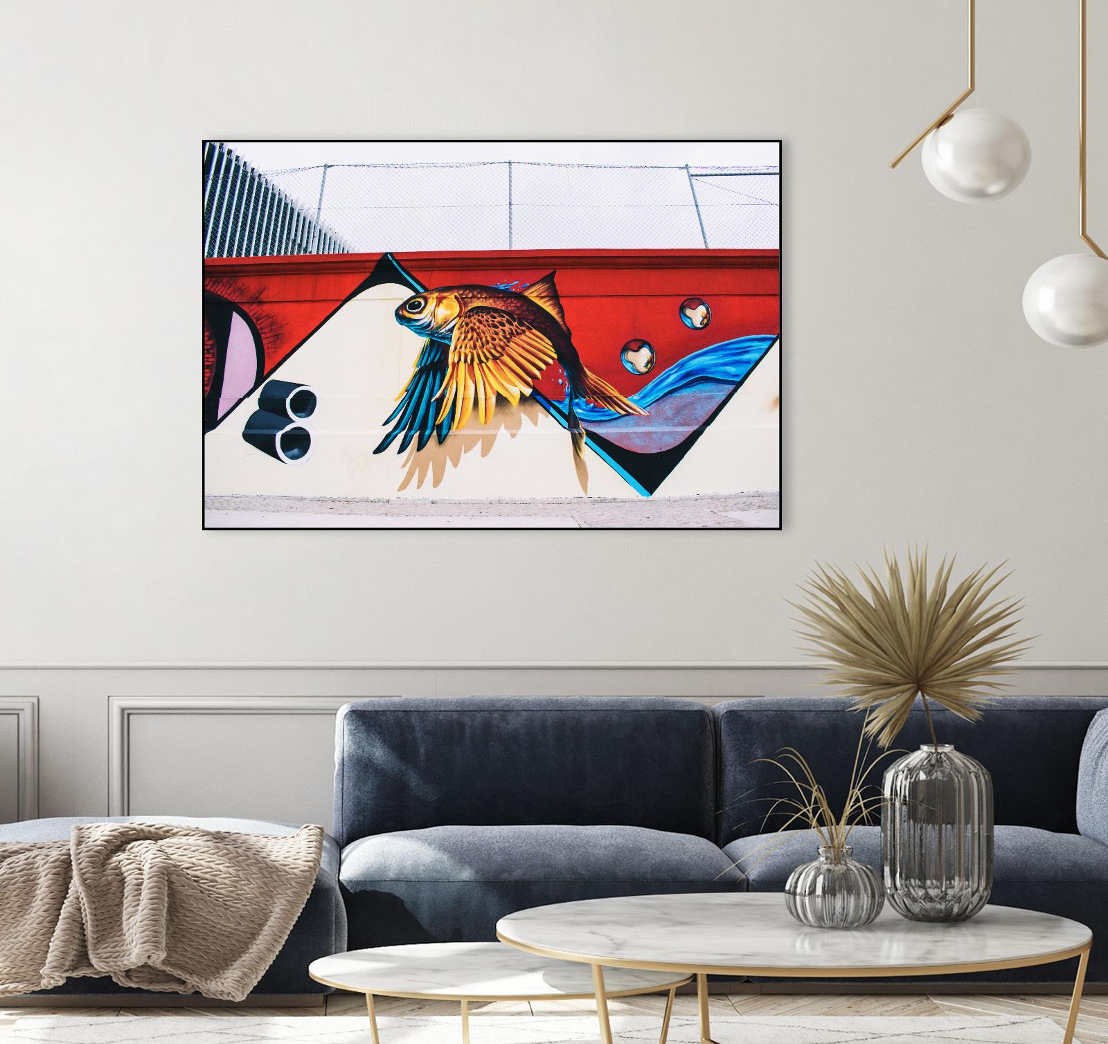 Flying fish graffiti by Pexels on GIANT ART - blue architectural