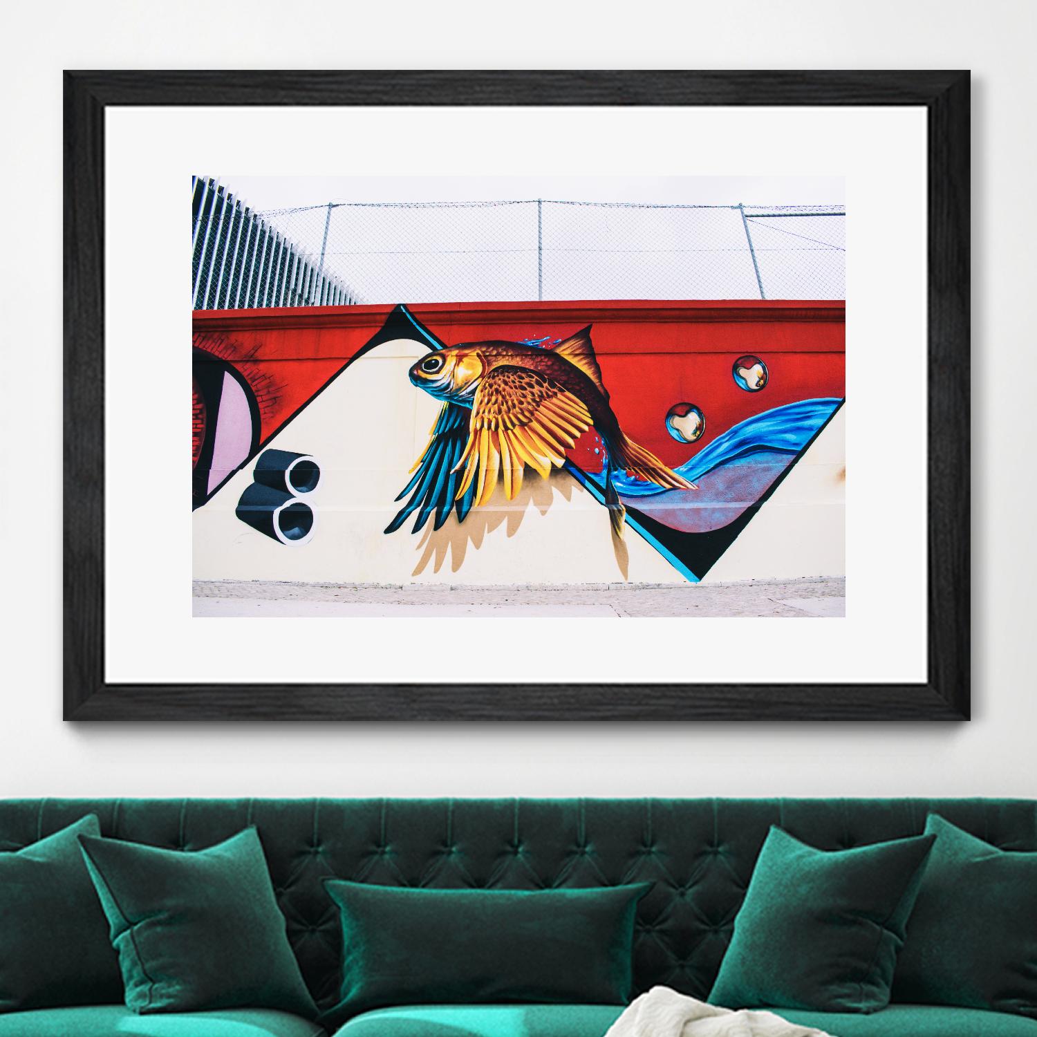 Flying fish graffiti by Pexels on GIANT ART - blue architectural