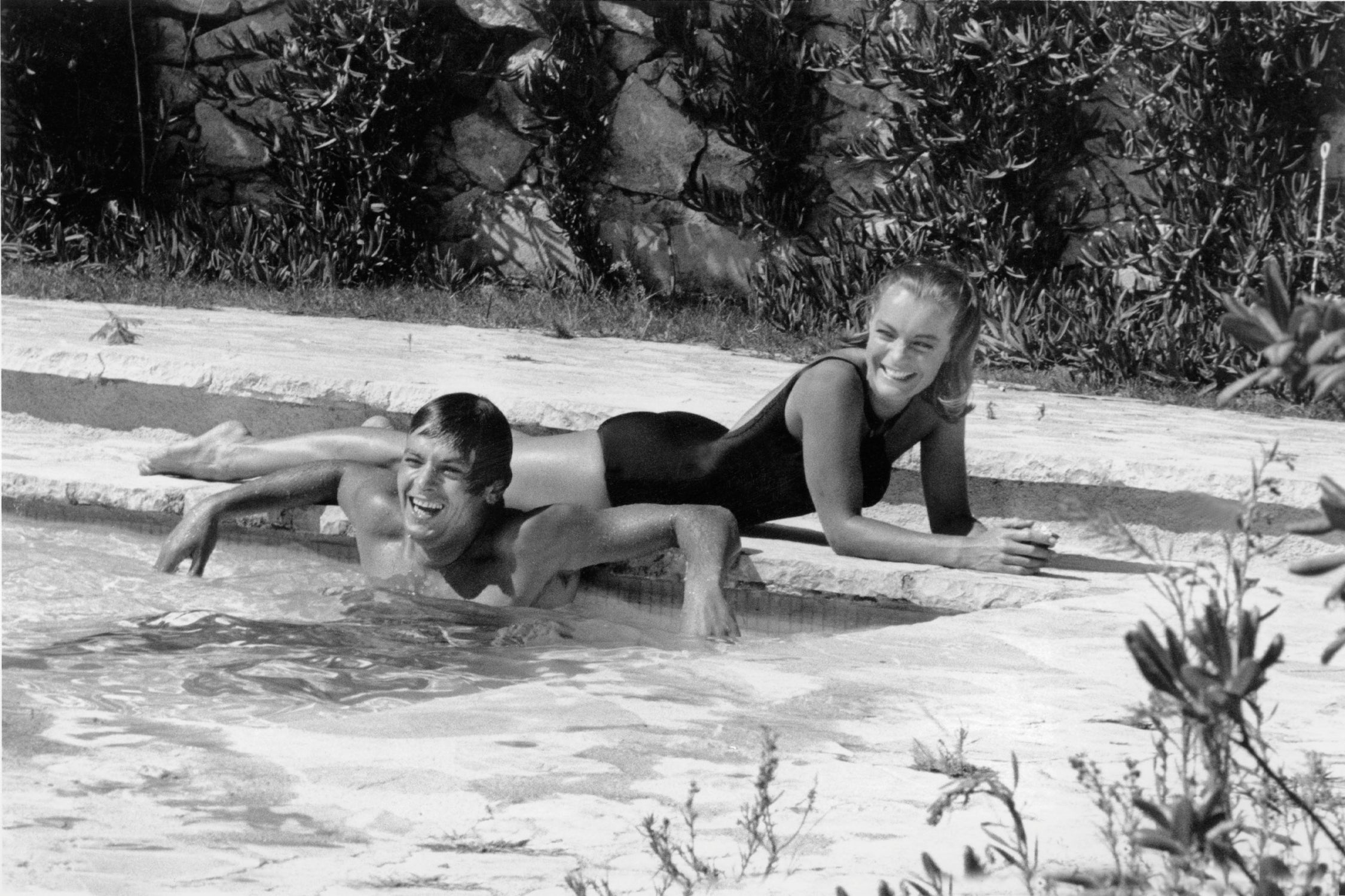 Romy Schneider and Alain Delon on set, 1968 by Bridgeman Images on GIANT ART - black and white photo