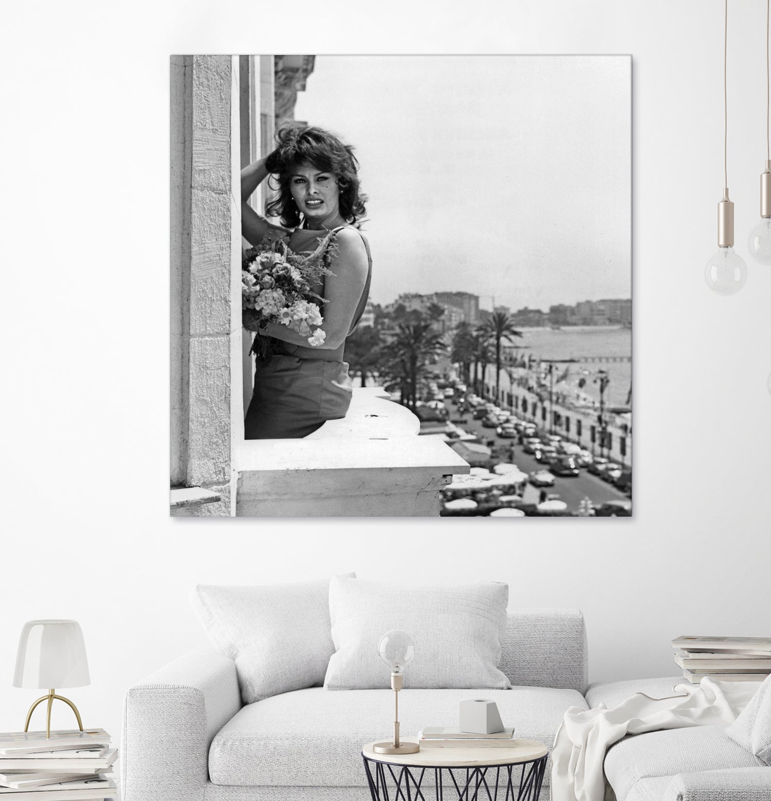 Sophia Loren during Cannes Festival on May 13, 1959 at The Balcony of Carlton Hotel by Bridgeman Images on GIANT ART - black and white photography