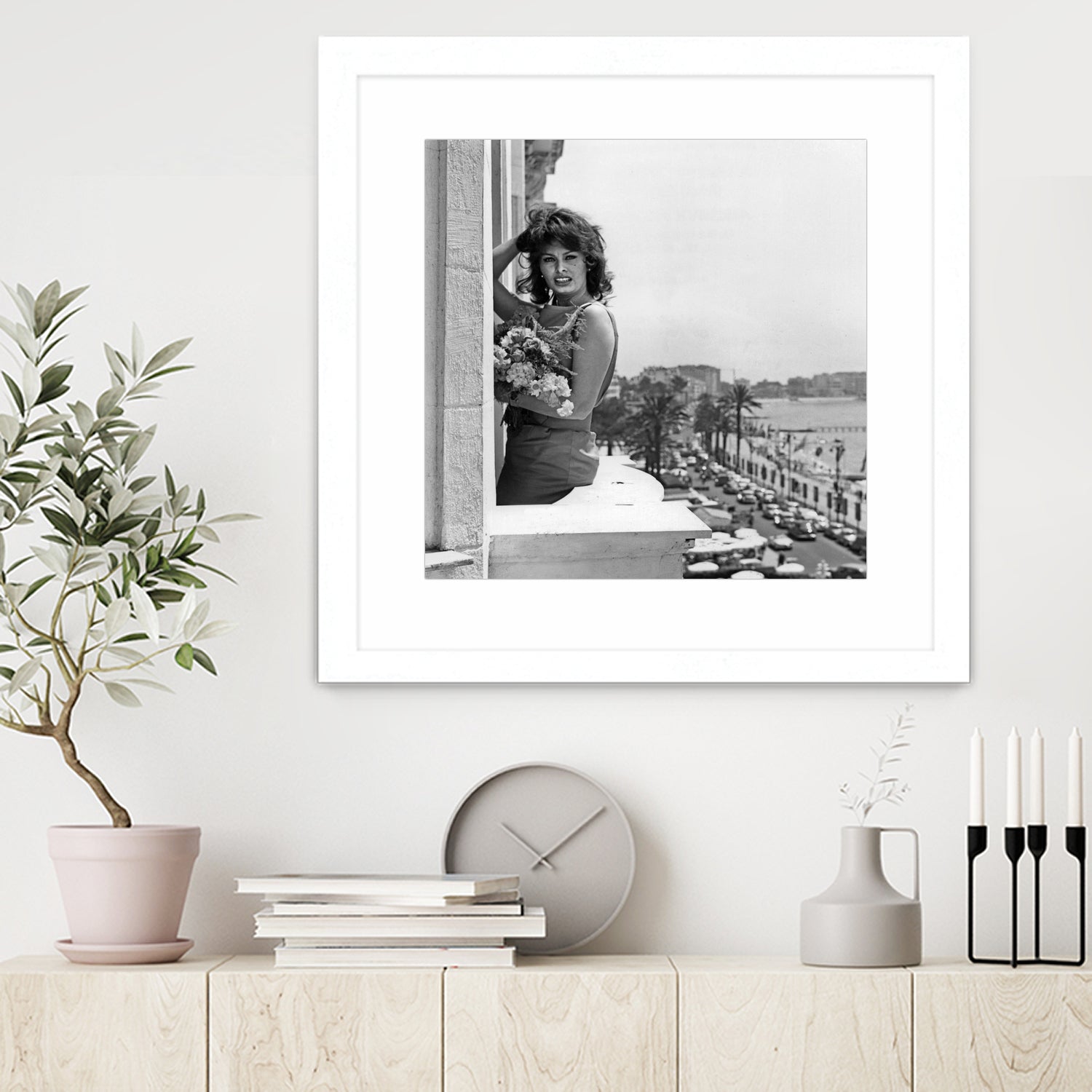 Sophia Loren during Cannes Festival on May 13, 1959 at The Balcony of Carlton Hotel by Bridgeman Images on GIANT ART - black and white photography