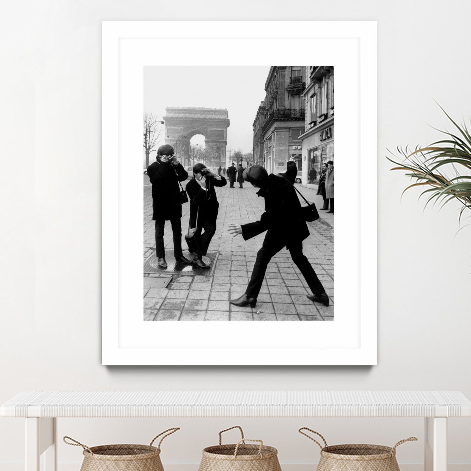 The Beatles in Paris : John Lennon Photographed By George Harrison and Paul McCartney on Champs Elysees in Paris January 15, 1964  by bridgeman Images  on GIANT ART - black and white photography