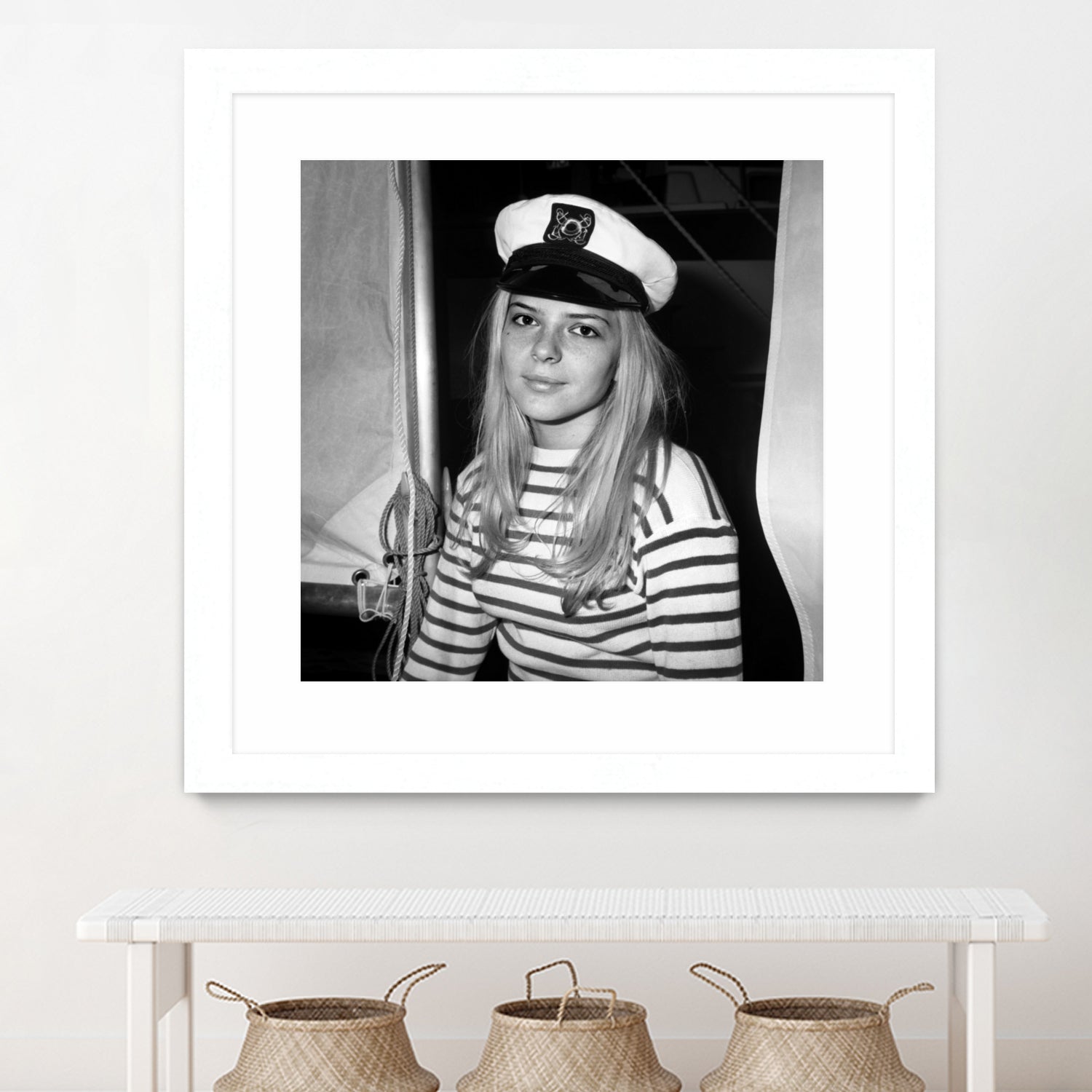 French Singer France Gall With Sailor Suit at Sailing Show, Paris, 17th January 1968 by Bridgeman Images on GIANT ART - black and white photography 