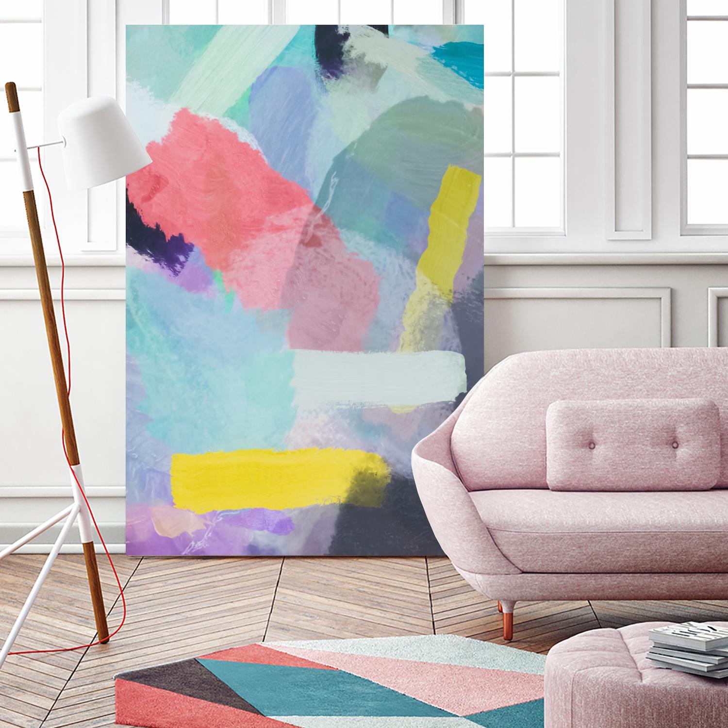 brush painting texture abstract in blue pink yellow green by mrvell on GIANT ART