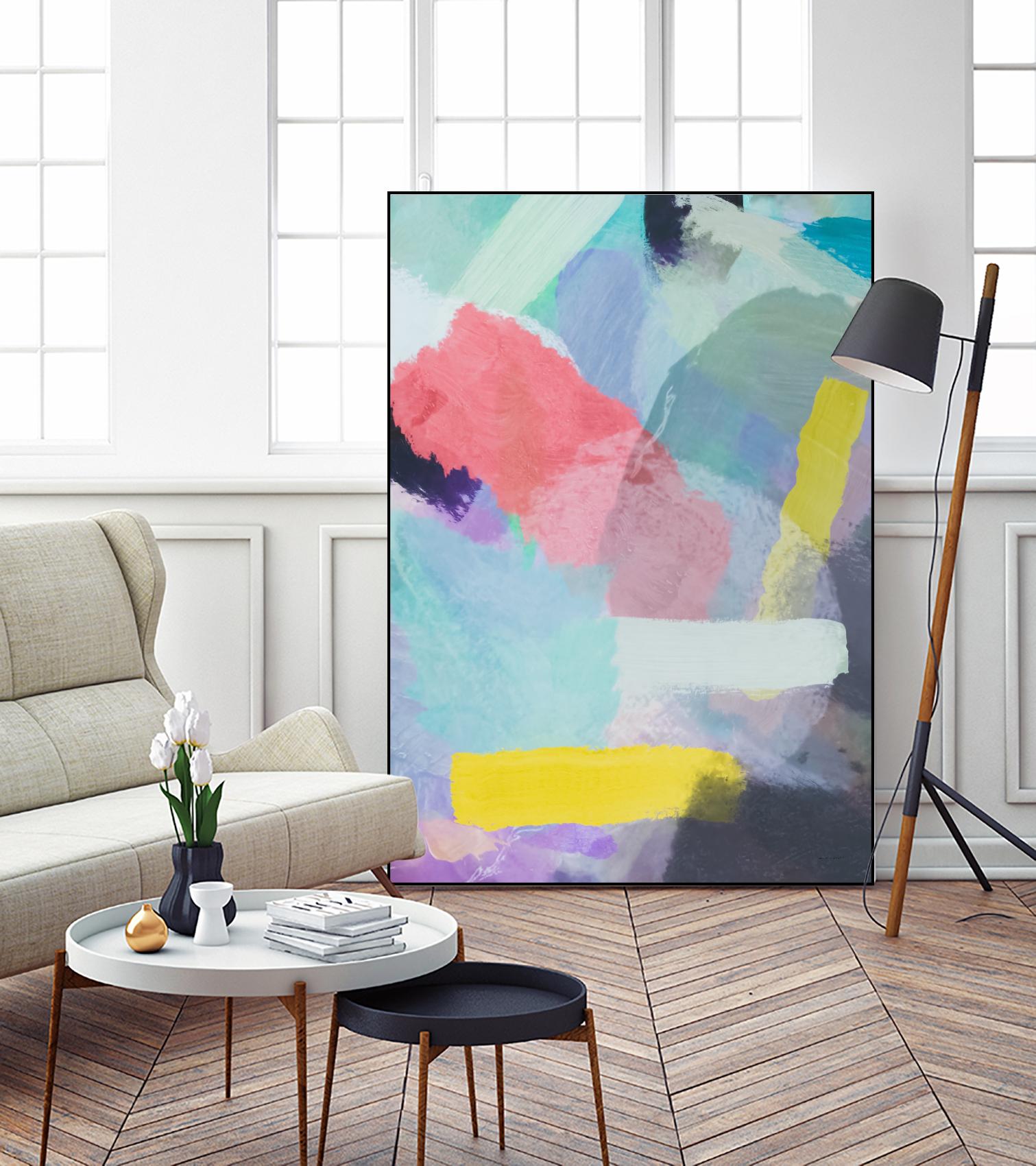 brush painting texture abstract in blue pink yellow green by mrvell on GIANT ART