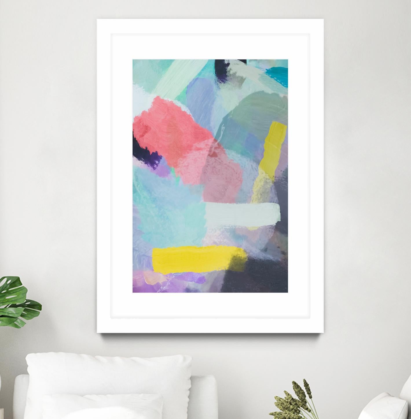 brush painting texture abstract in blue pink yellow green by mrvell on GIANT ART