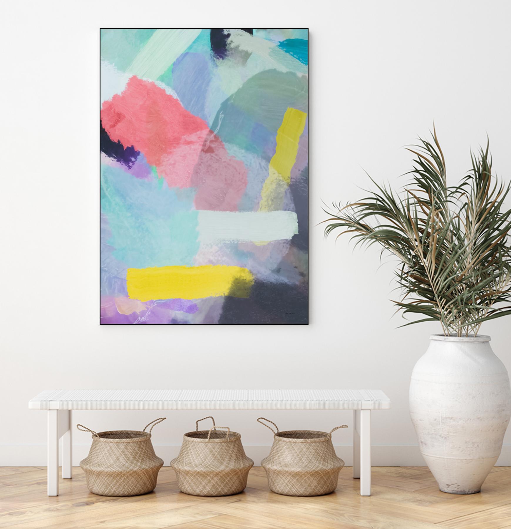 brush painting texture abstract in blue pink yellow green by mrvell on GIANT ART