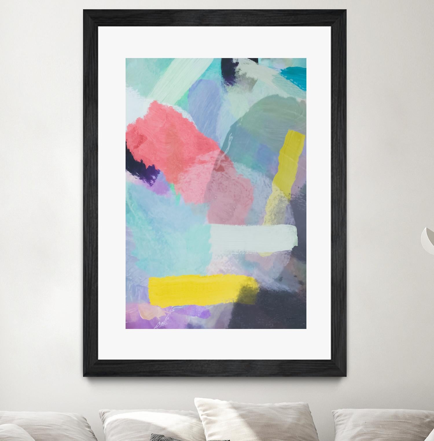 brush painting texture abstract in blue pink yellow green by mrvell on GIANT ART