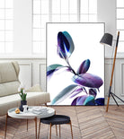 Minimal Rubber foliage in Blue and Purple on White by Dominique Vari on GIANT ART