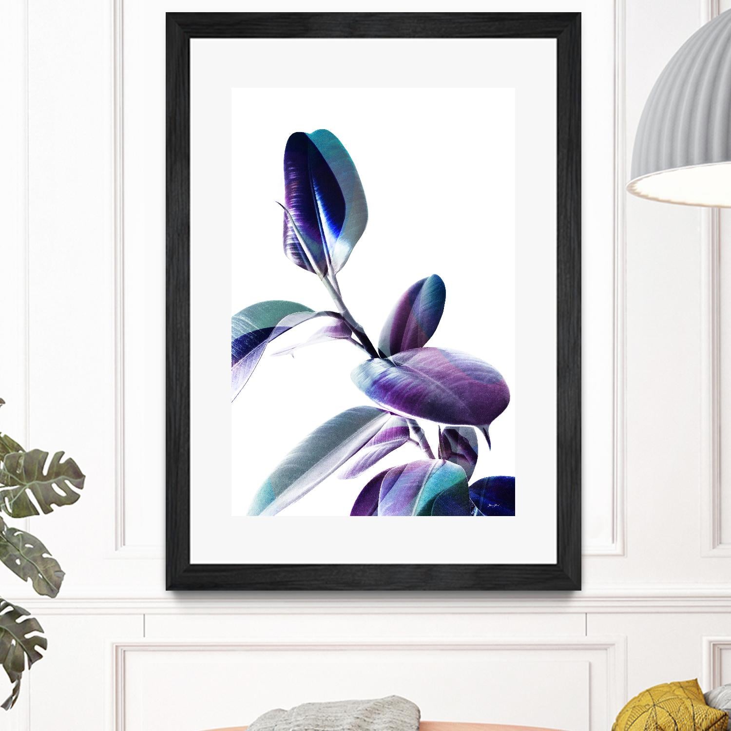 Minimal Rubber foliage in Blue and Purple on White by Dominique Vari on GIANT ART