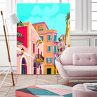 colorful houses by 83 Oranges on GIANT ART - pink landscape