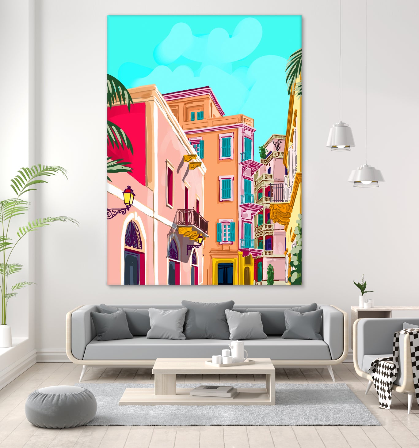 colorful houses by 83 Oranges on GIANT ART - pink landscape