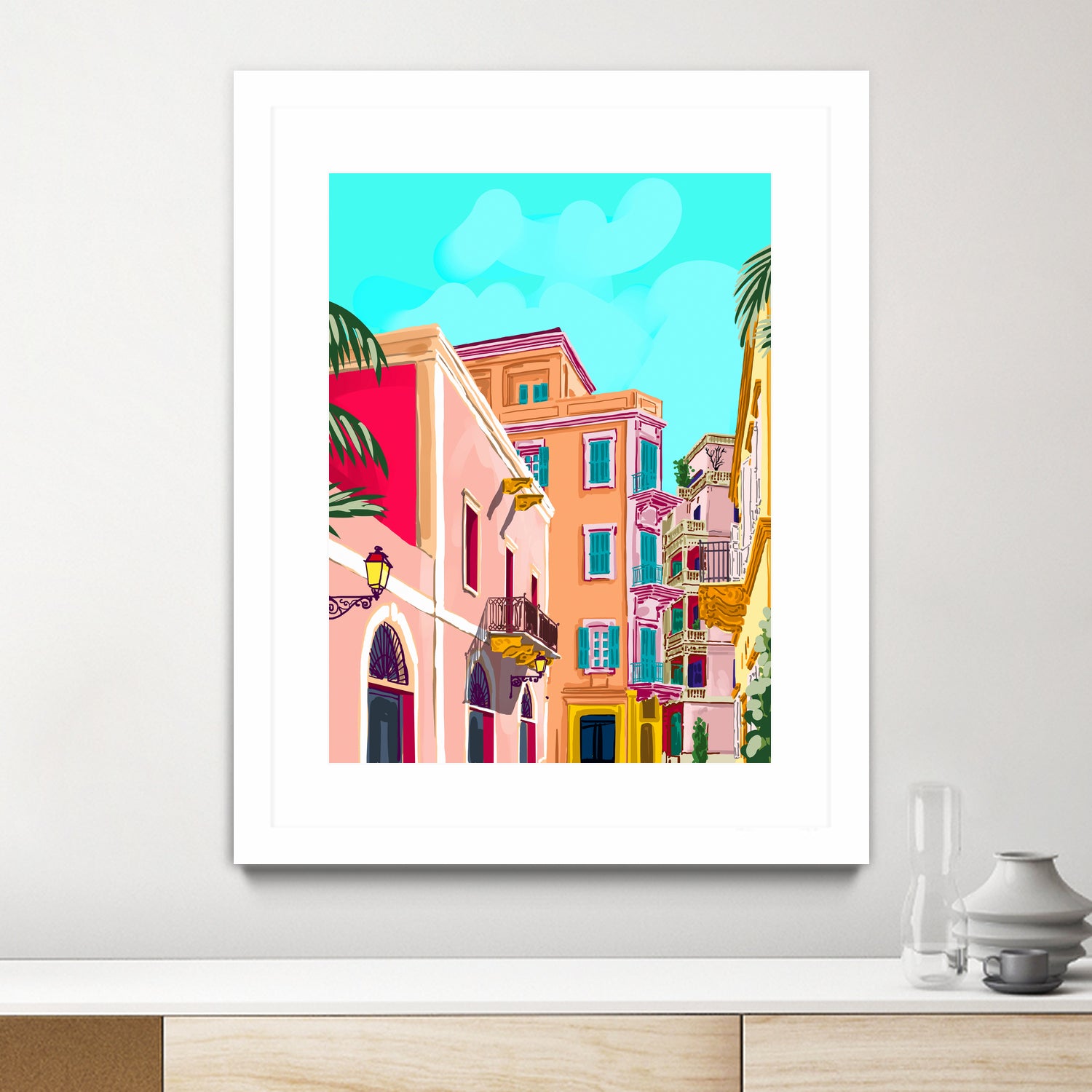 colorful houses by 83 Oranges on GIANT ART - pink landscape