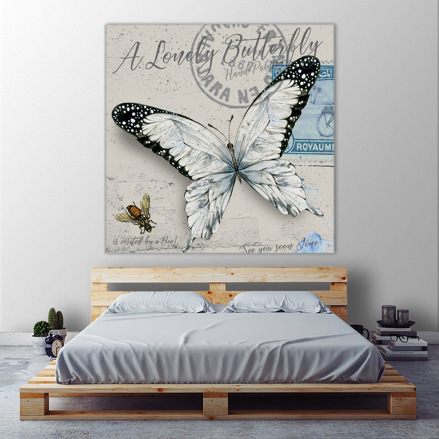 Lonely Butterfly White by David Loblaw on GIANT ART - white typography