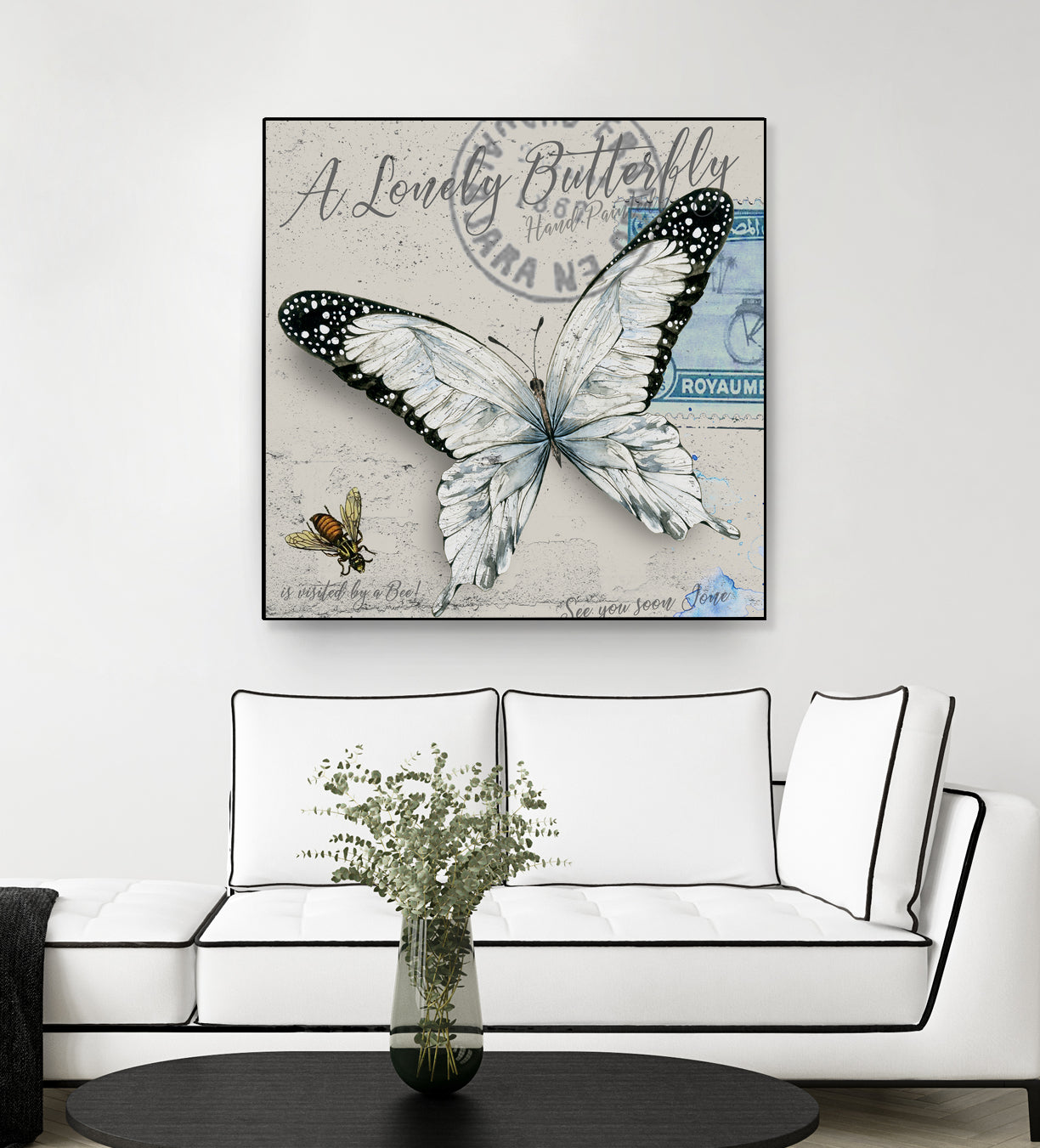 Lonely Butterfly White by David Loblaw on GIANT ART - white typography