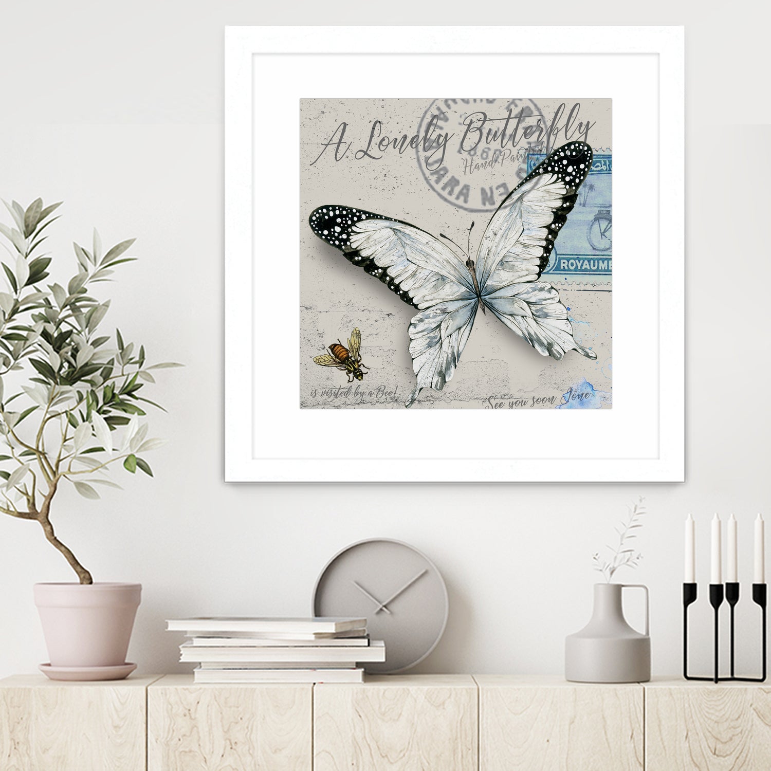 Lonely Butterfly White by David Loblaw on GIANT ART - white typography